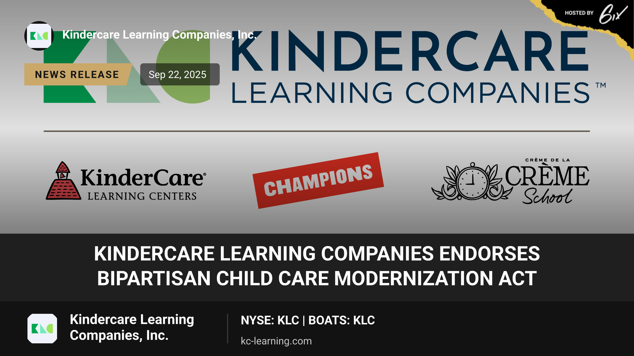 KinderCare Learning Companies Endorses Bipartisan Child Care Modernization Act