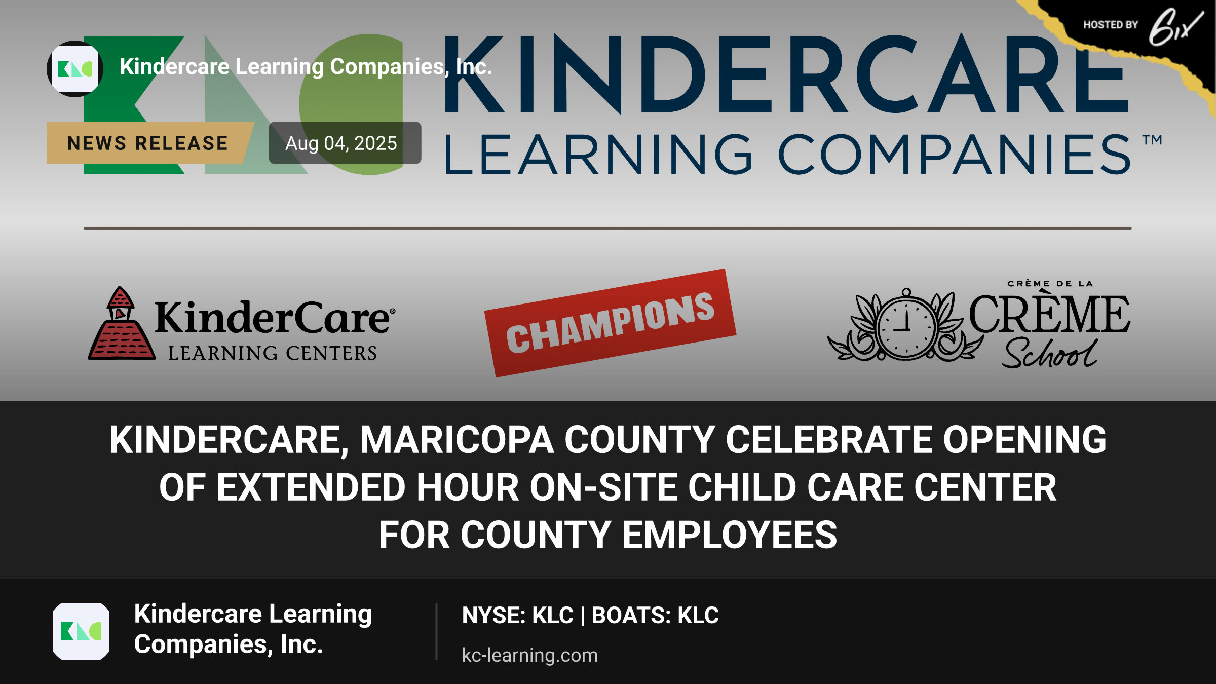 KinderCare, Maricopa County Celebrate Opening of Extended Hour On-Site Child Care Center for County Employees