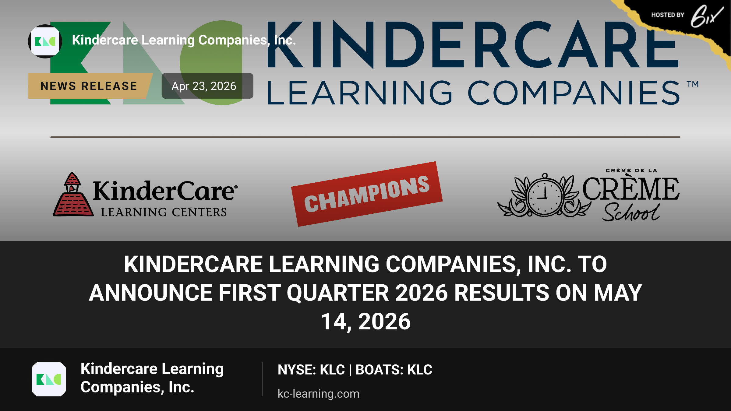 KinderCare Learning Companies, Inc. to Announce First Quarter 2026 Results on May 14, 2026