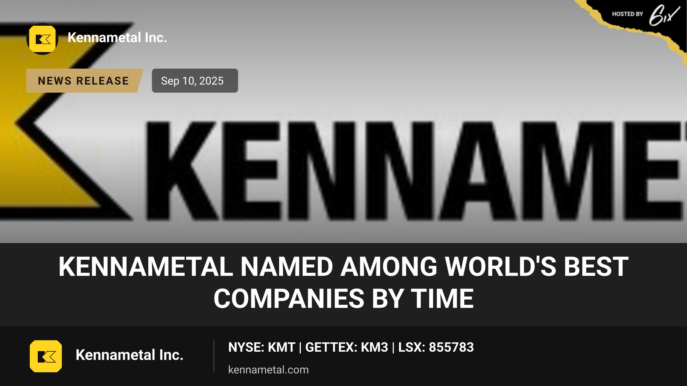Kennametal Named Among World's Best Companies by TIME