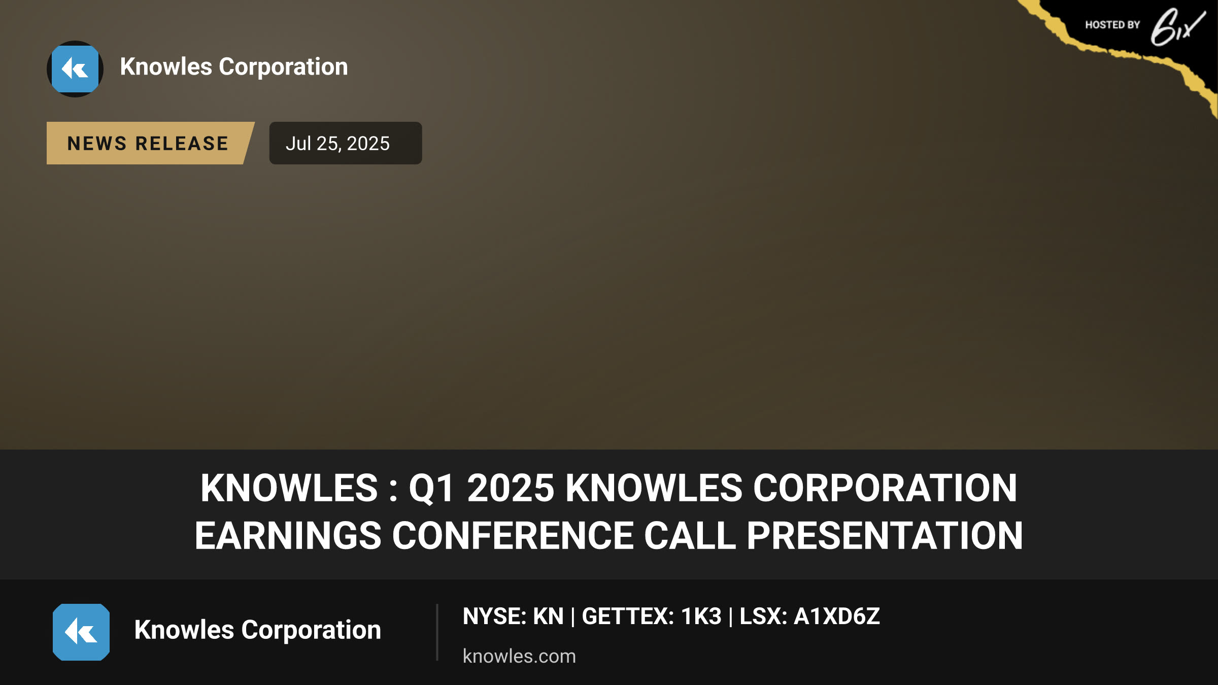 Knowles : Q1 2025 Knowles Corporation Earnings Conference Call Presentation