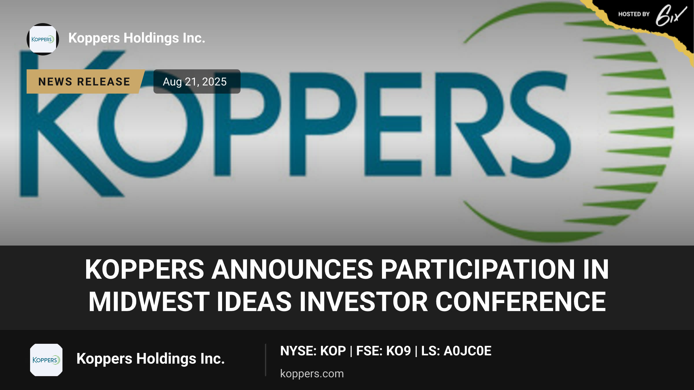 Koppers Announces Participation in Midwest IDEAS Investor Conference