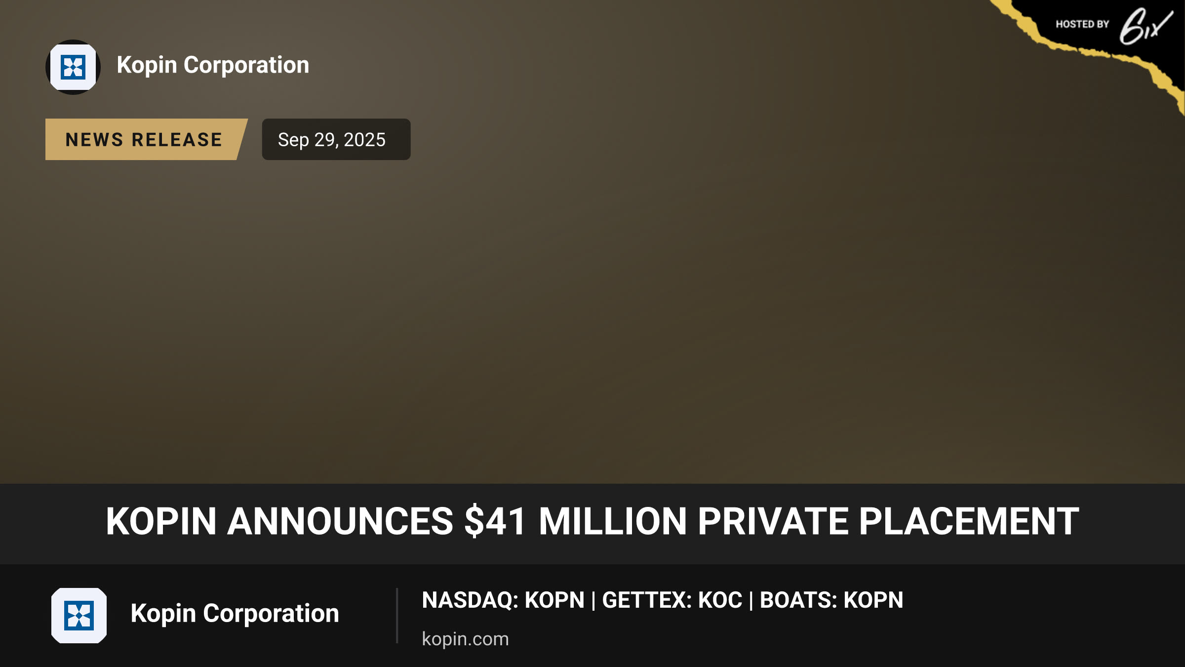 Kopin Announces $41 Million Private Placement