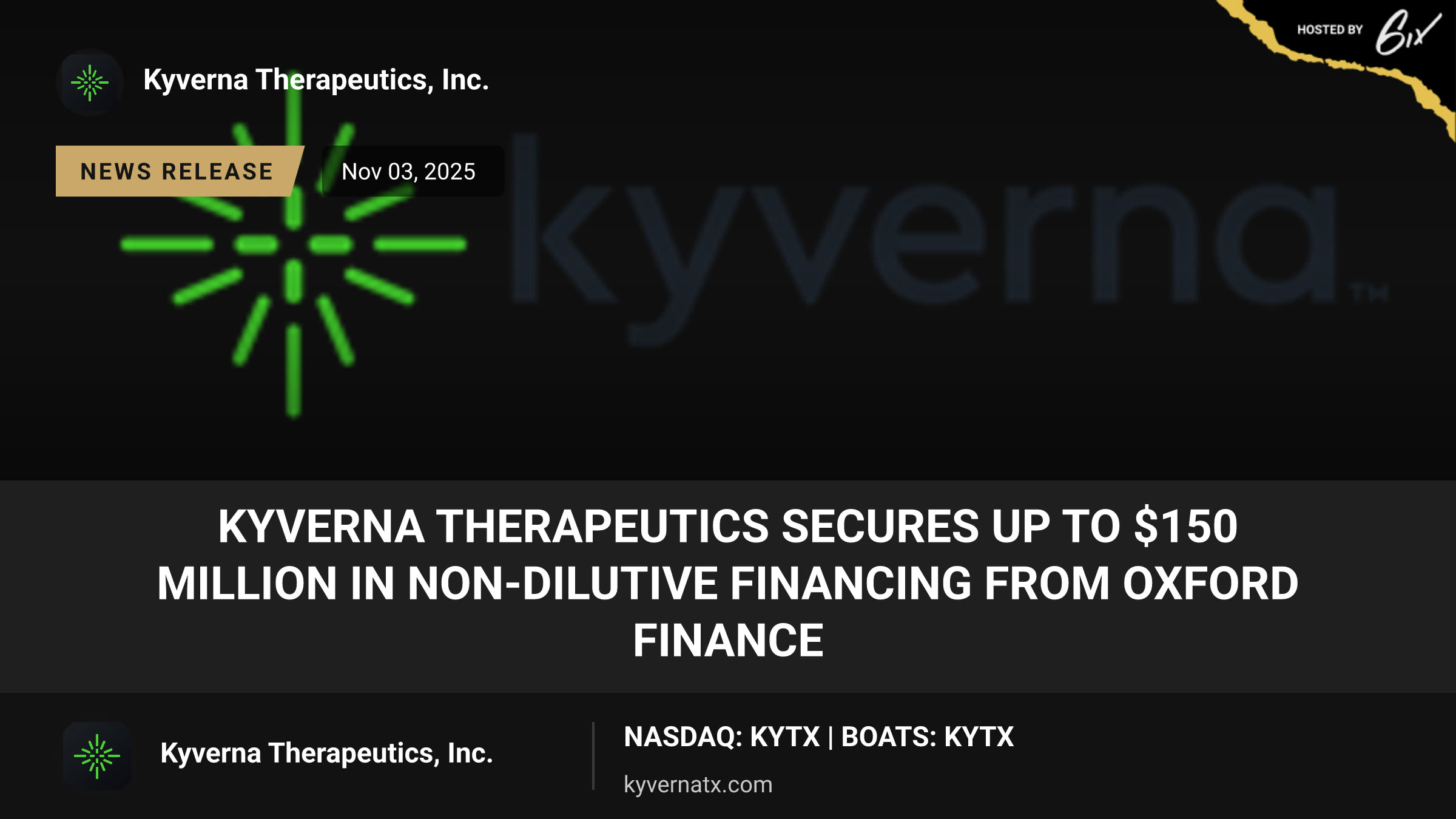 Kyverna Therapeutics Secures up to $150 Million in Non-Dilutive Financing from Oxford Finance