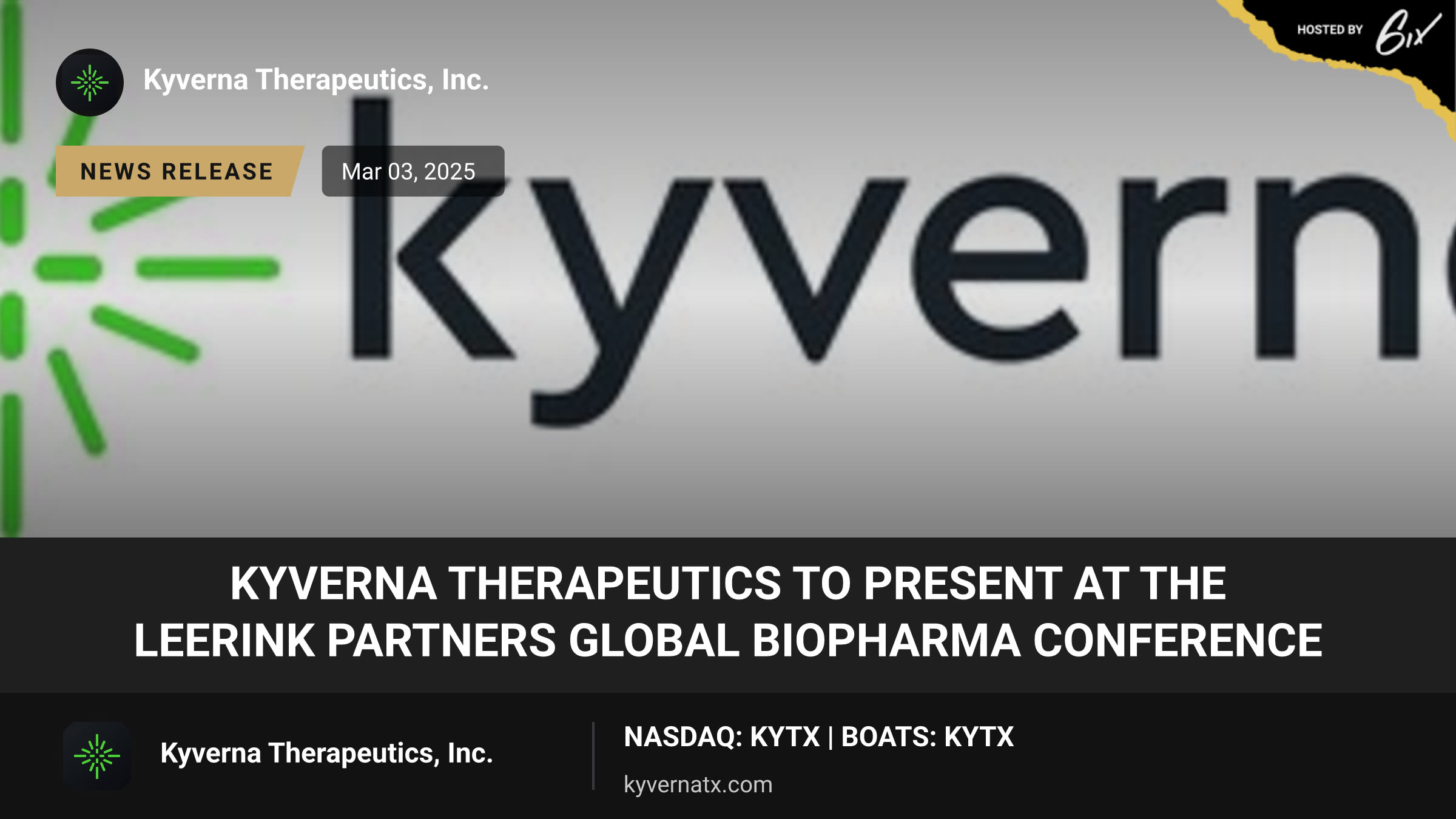 Kyverna Therapeutics to Present at the Leerink Partners Global Biopharma Conference