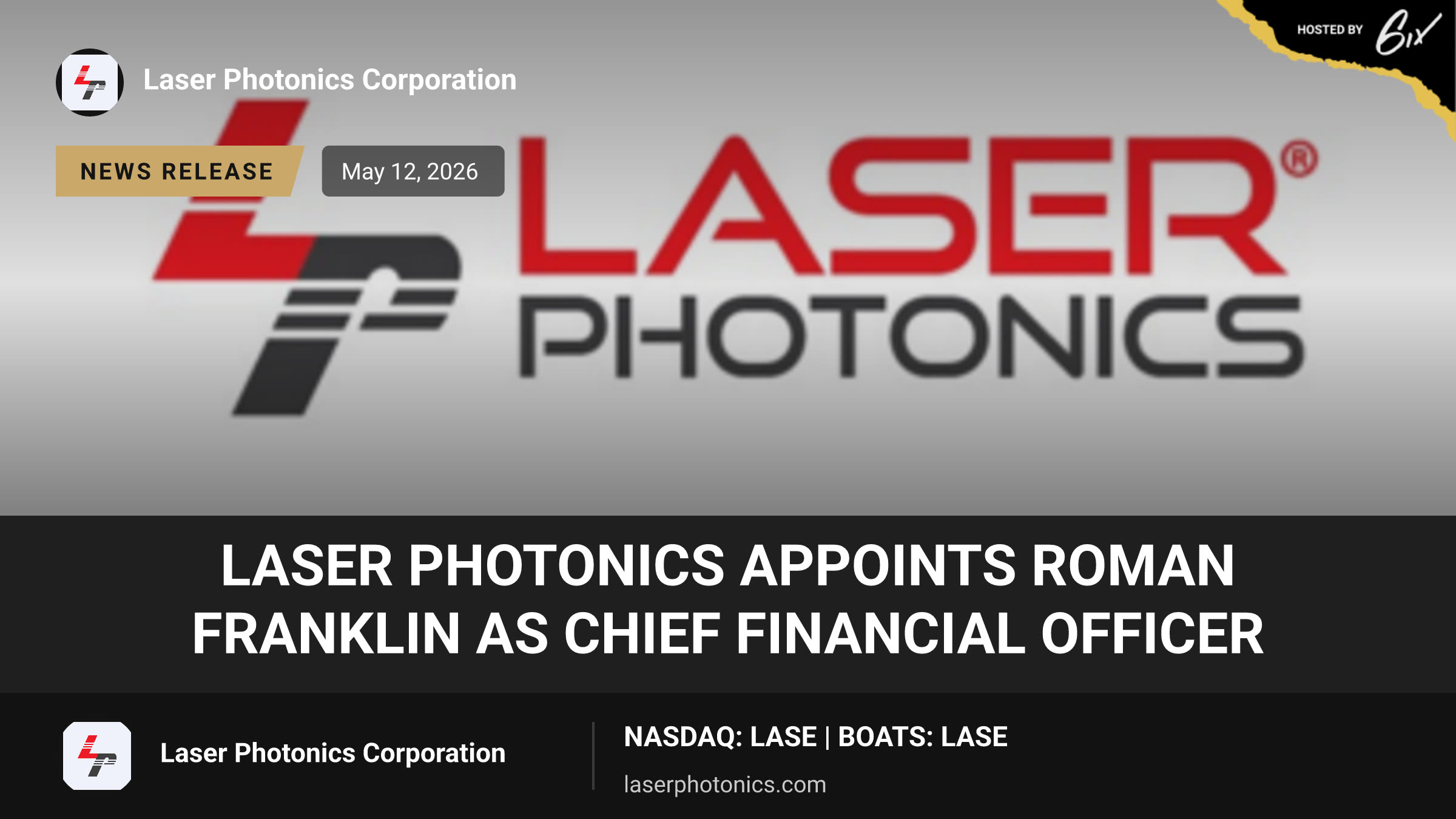 Laser Photonics Appoints Roman Franklin as Chief Financial Officer