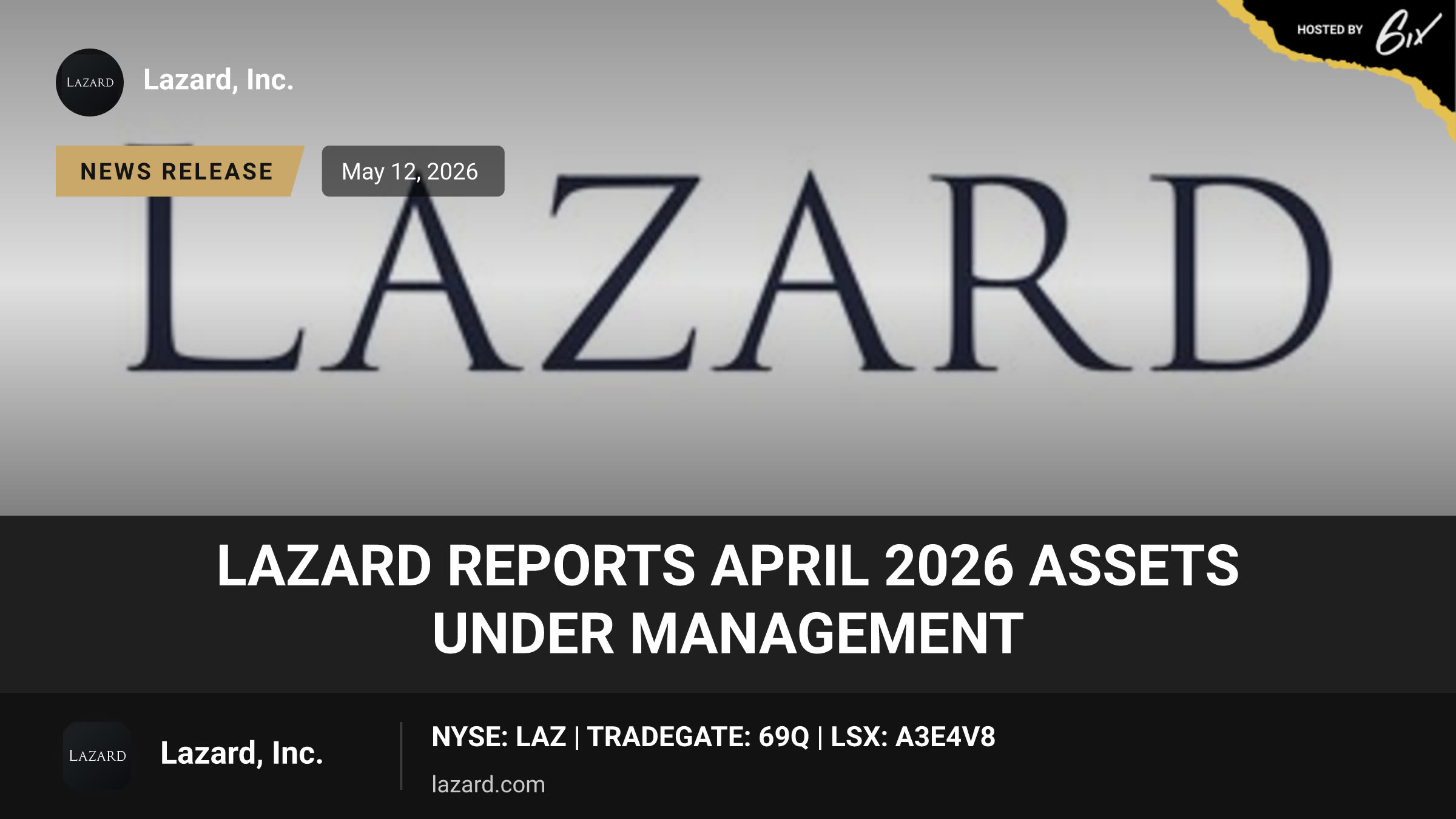 Lazard Reports April 2026 Assets Under Management