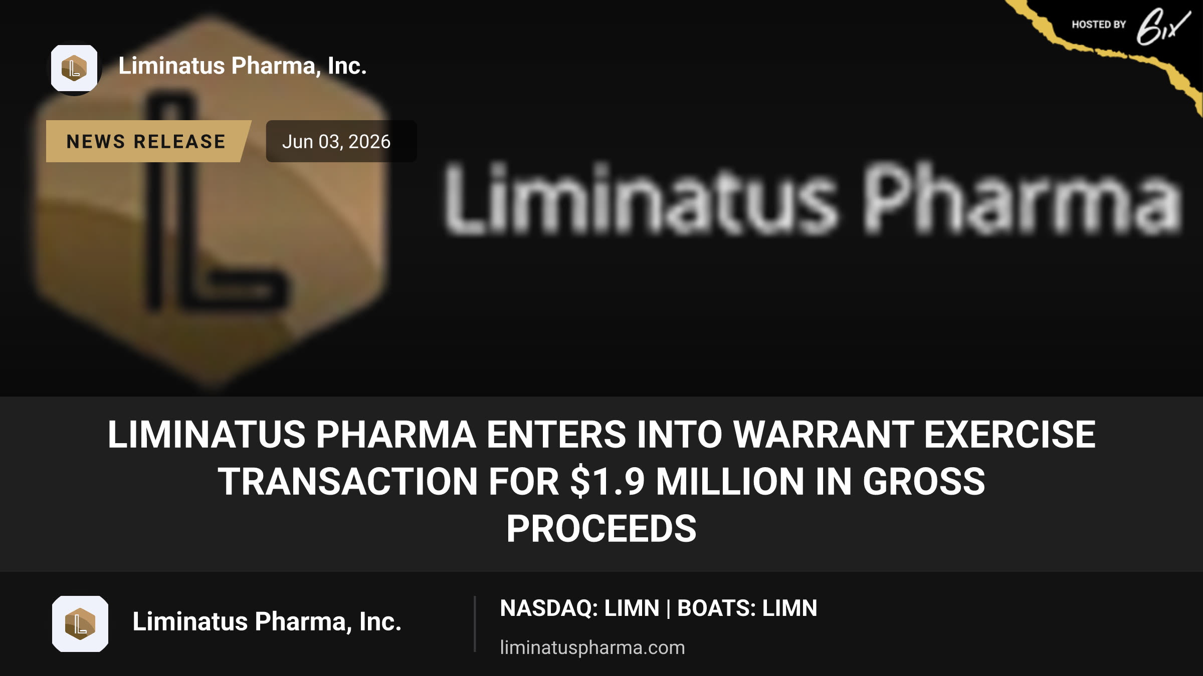Liminatus Pharma Enters Into Warrant Exercise Transaction for $1.9 Million in Gross Proceeds