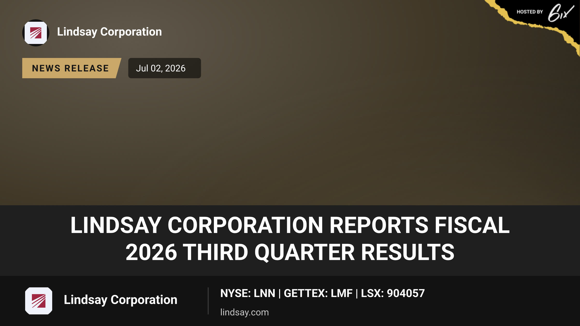 Lindsay Corporation Reports Fiscal 2026 Third Quarter Results