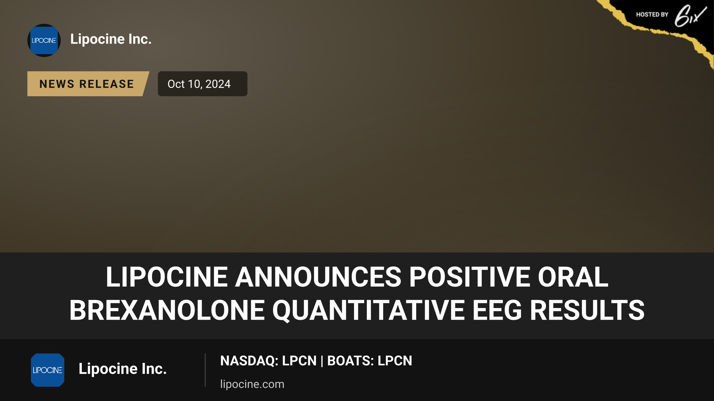 Lipocine Announces Positive Oral Brexanolone Quantitative EEG Results