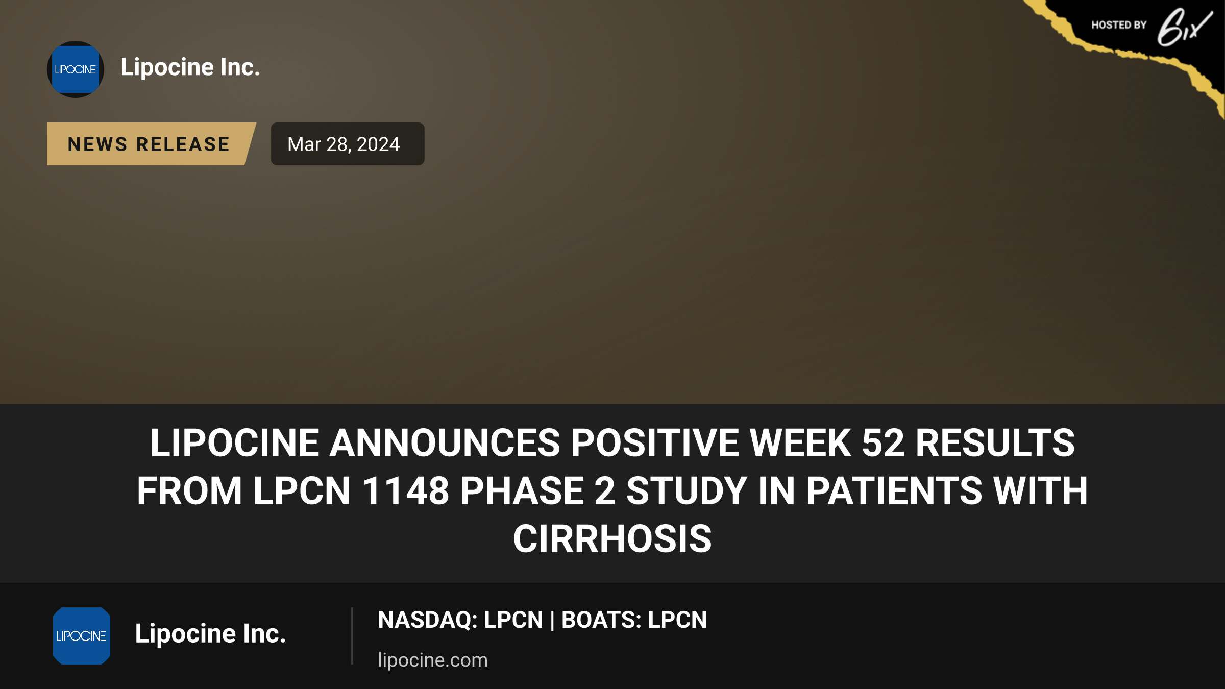 Lipocine Announces Positive Week 52 Results from LPCN 1148 Phase 2 Study in Patients with Cirrhosis