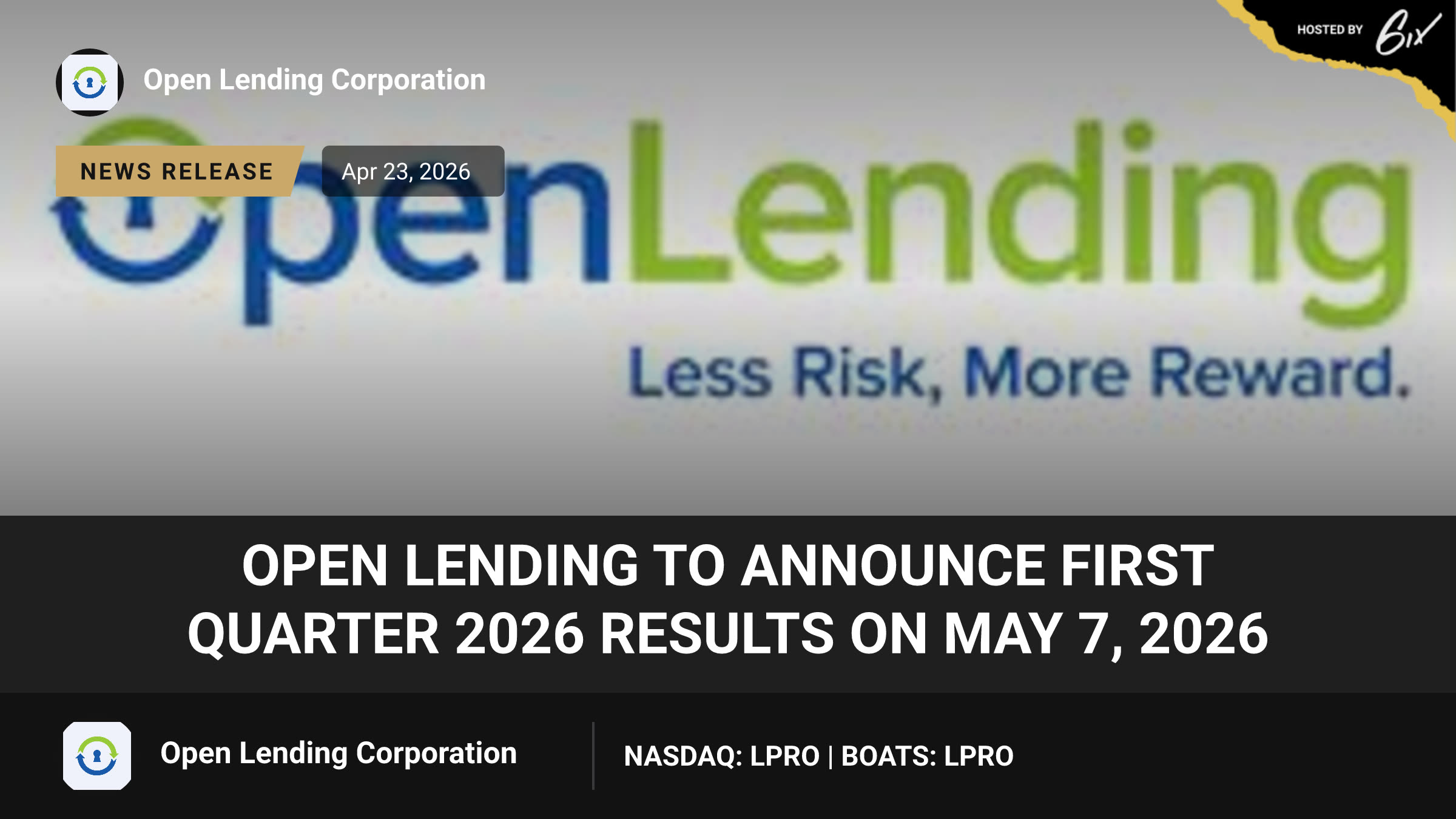 Open Lending to Announce First Quarter 2026 Results on May 7, 2026
