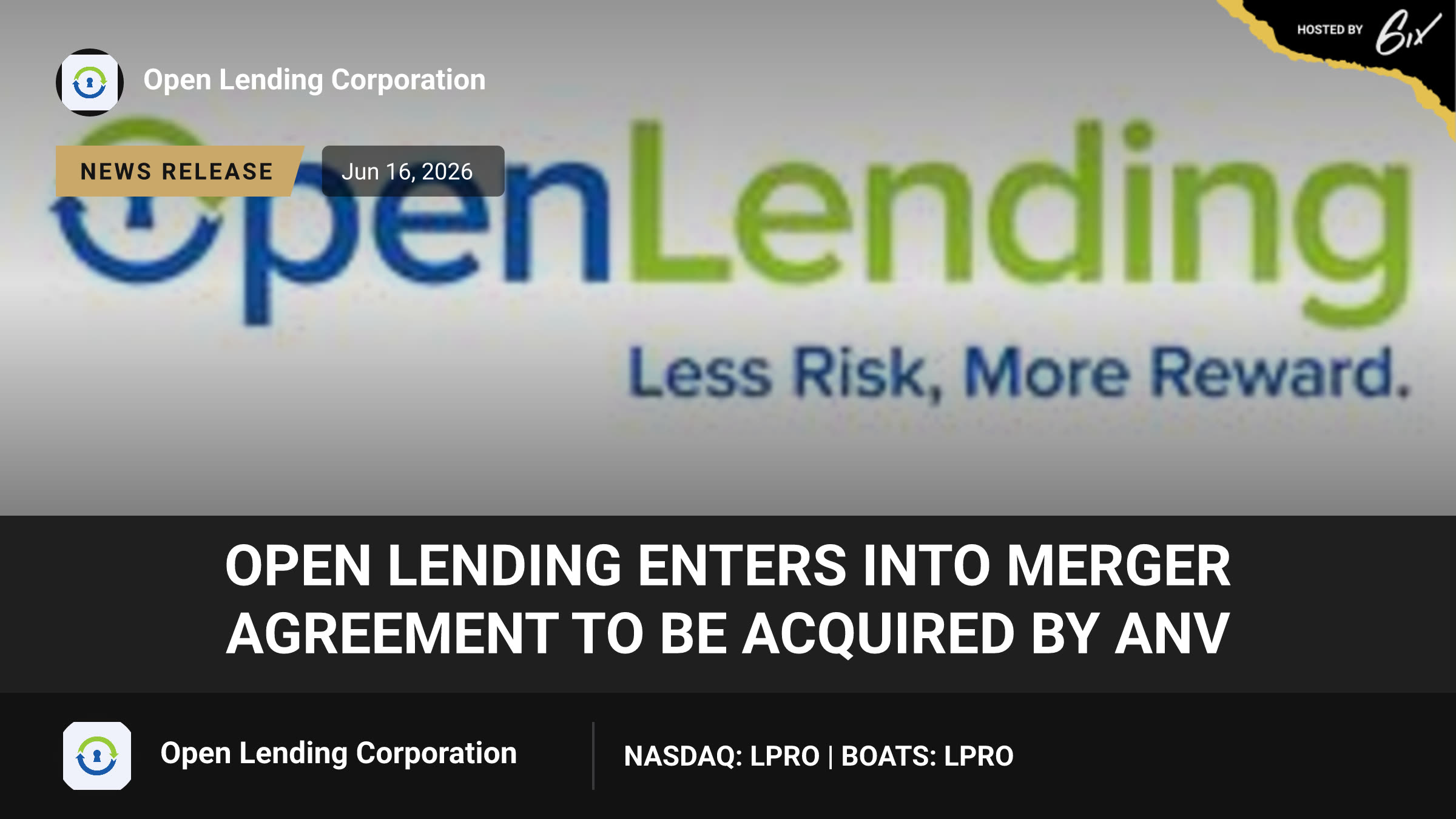 Open Lending Enters into Merger Agreement to be Acquired by ANV