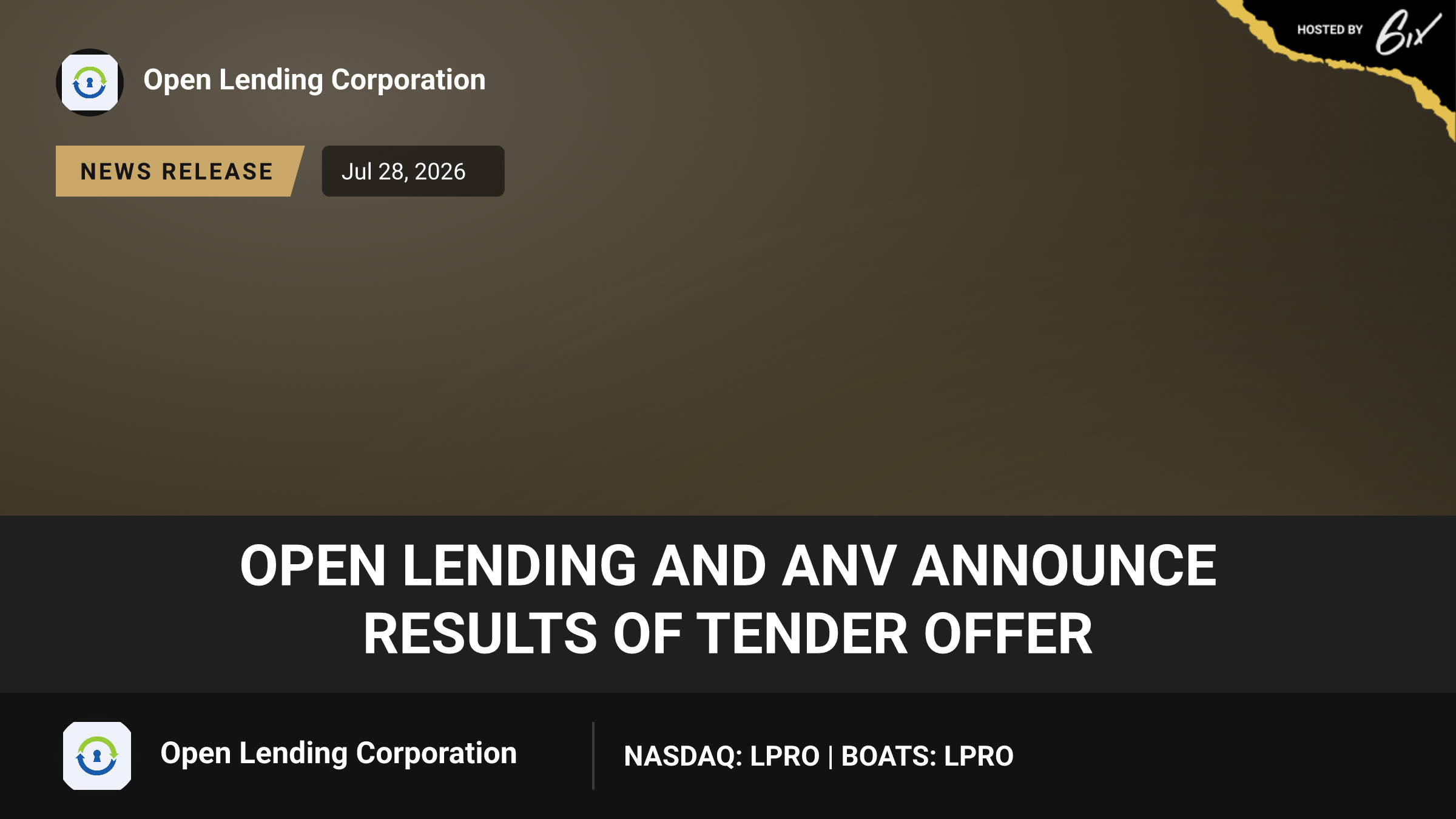 Open Lending and ANV Announce Results of Tender Offer