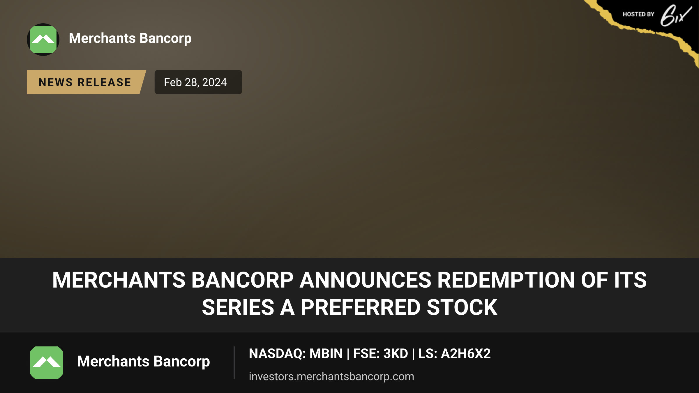 Merchants Bancorp Announces Redemption of Its Series A Preferred Stock