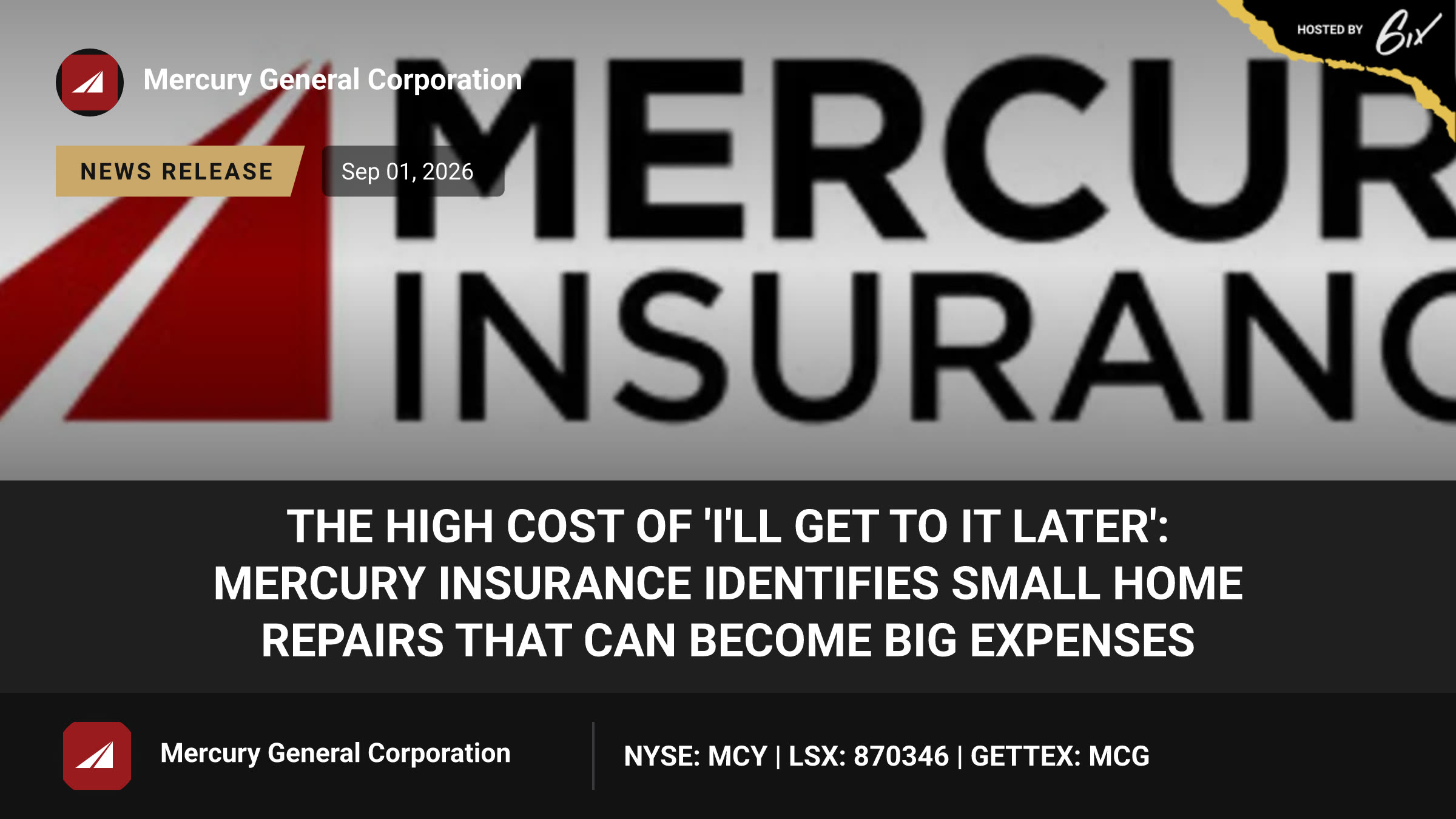The High Cost of 'I'll Get to It Later': Mercury Insurance Identifies Small Home Repairs That Can Become Big Expenses