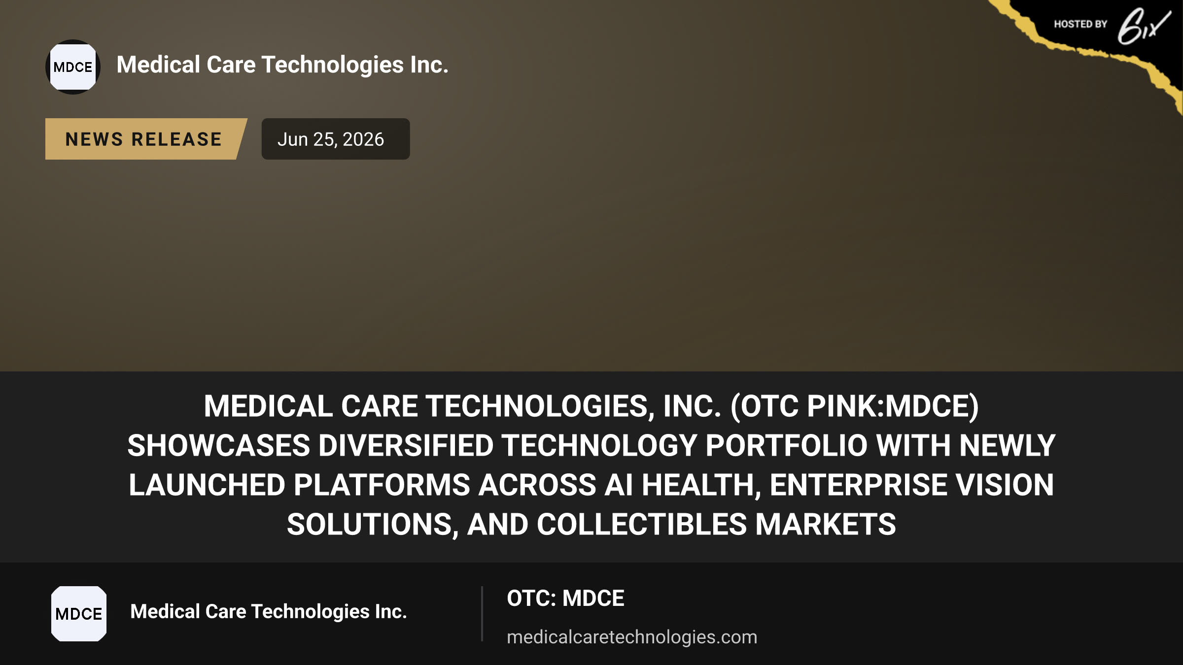 Medical Care Technologies, Inc. (OTC Pink:MDCE) Showcases Diversified Technology Portfolio with Newly Launched Platforms Across AI Health, Enterprise Vision Solutions, and Collectibles Markets