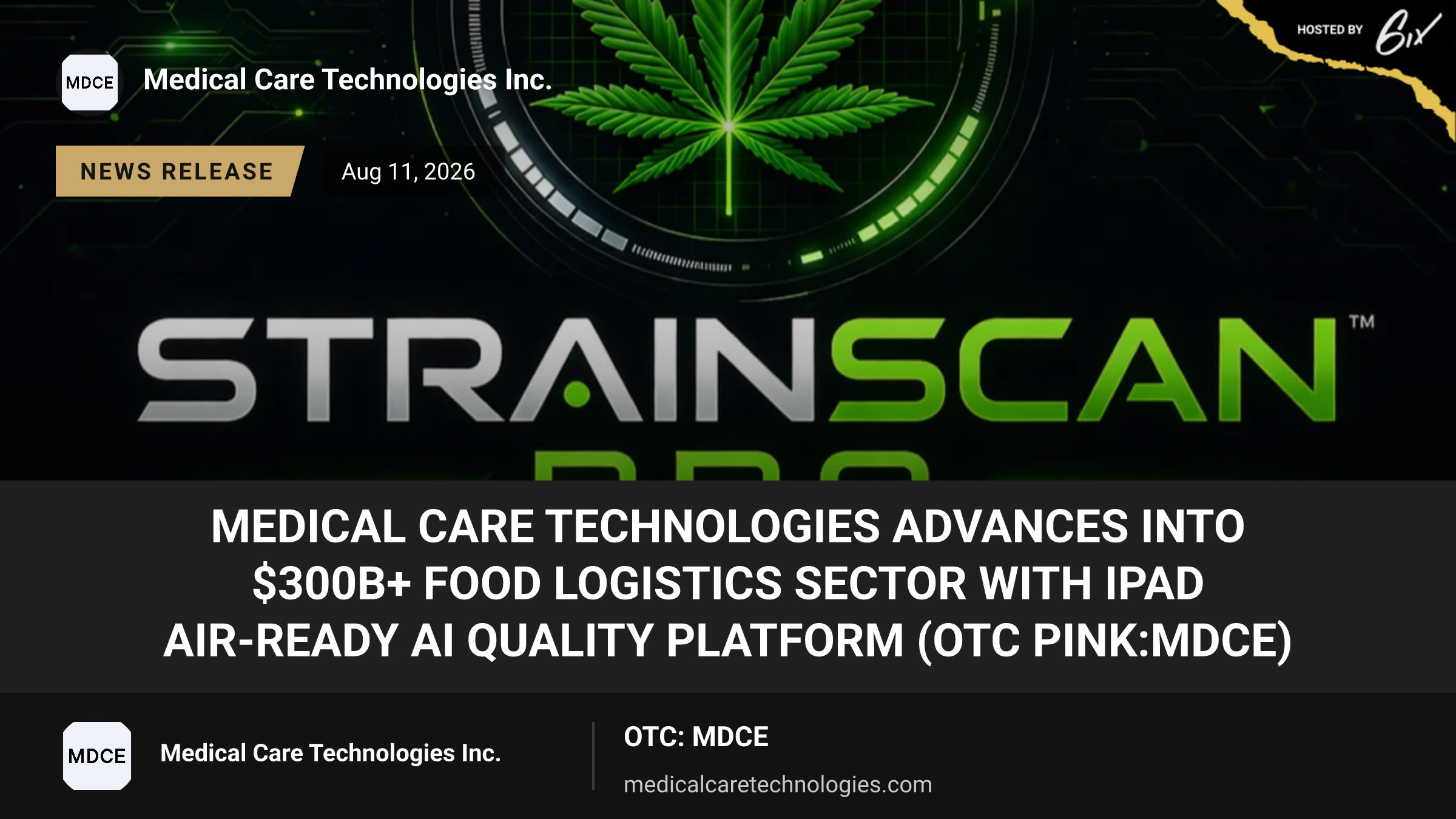 Medical Care Technologies Advances Into $300B+ Food Logistics Sector with iPad Air-Ready AI Quality Platform (OTC PINK:MDCE)