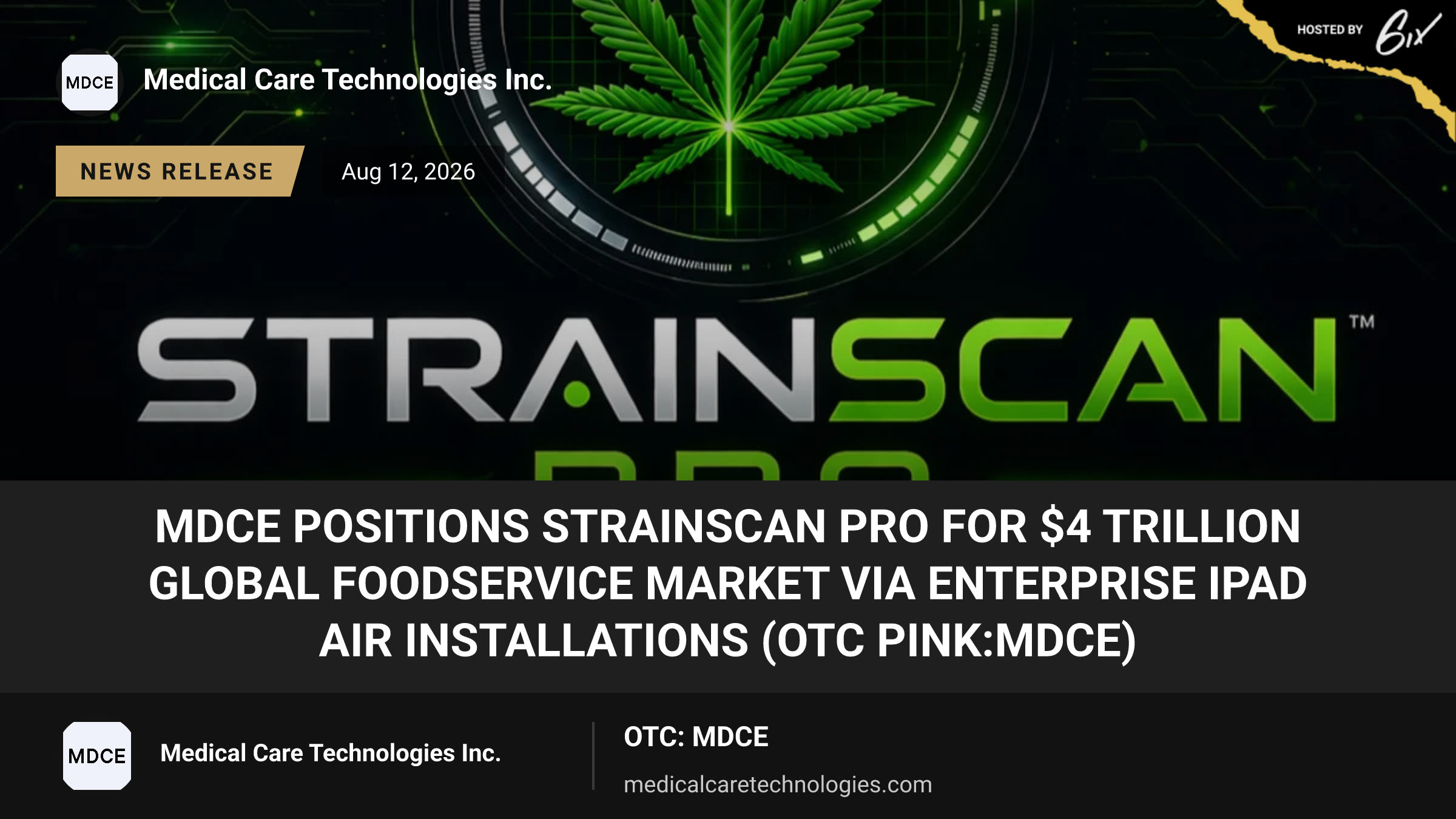 MDCE Positions StrainScan Pro for $4 Trillion Global Foodservice Market via Enterprise iPad Air Installations (OTC Pink:MDCE)