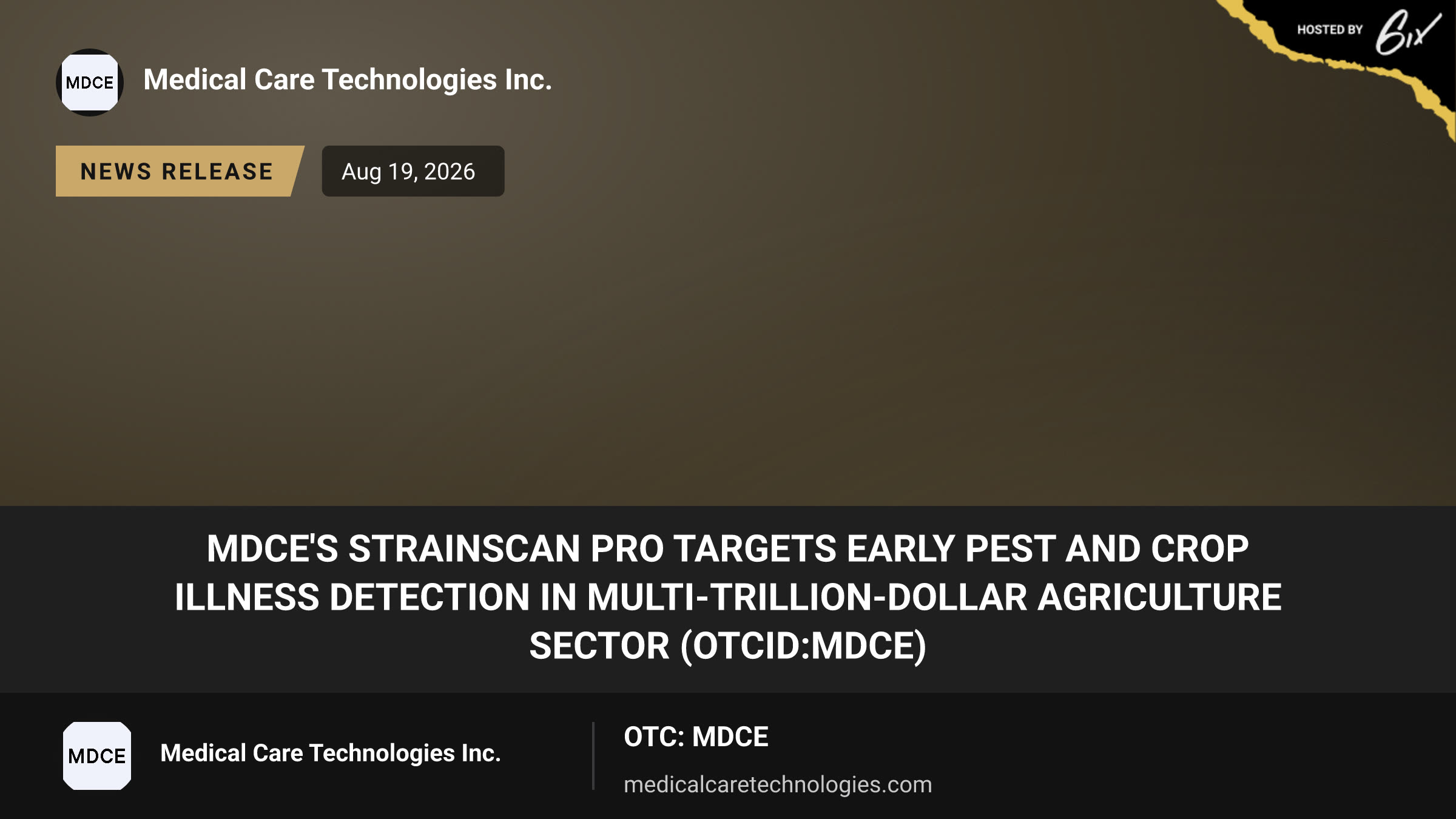 MDCE's StrainScan Pro Targets Early Pest and Crop Illness Detection in Multi-Trillion-Dollar Agriculture Sector (OTCID:MDCE)