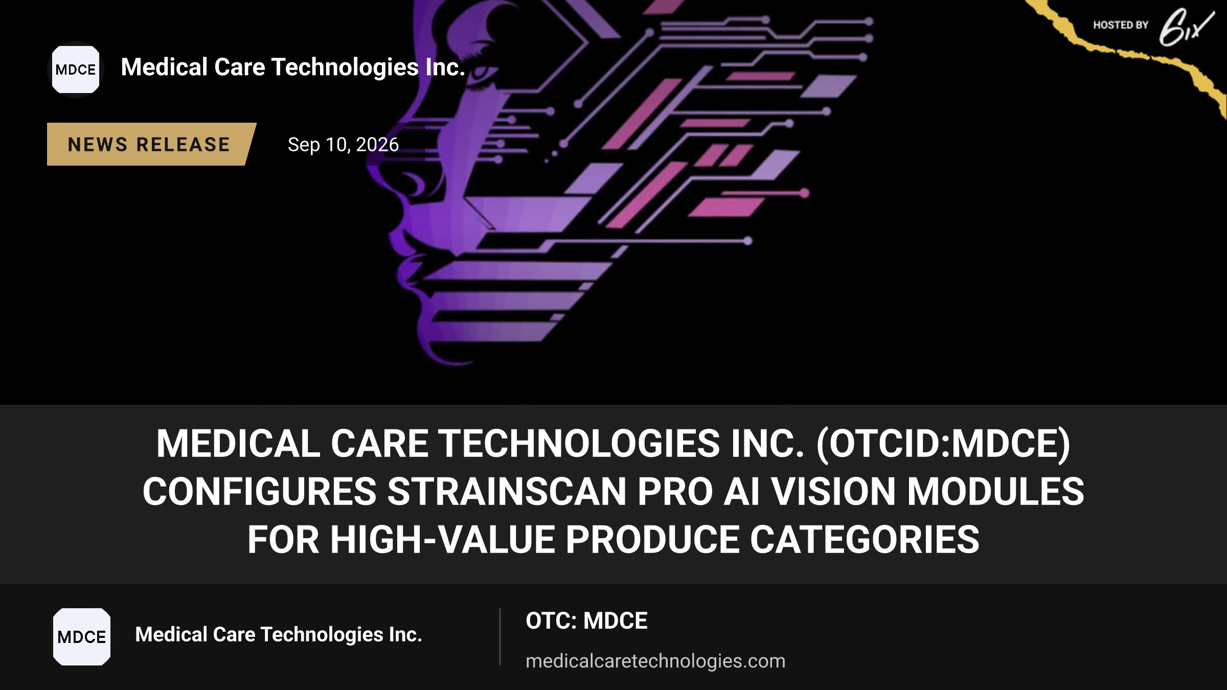 Medical Care Technologies Inc. (OTCID:MDCE) Configures StrainScan Pro AI Vision Modules for High-Value Produce Categories
