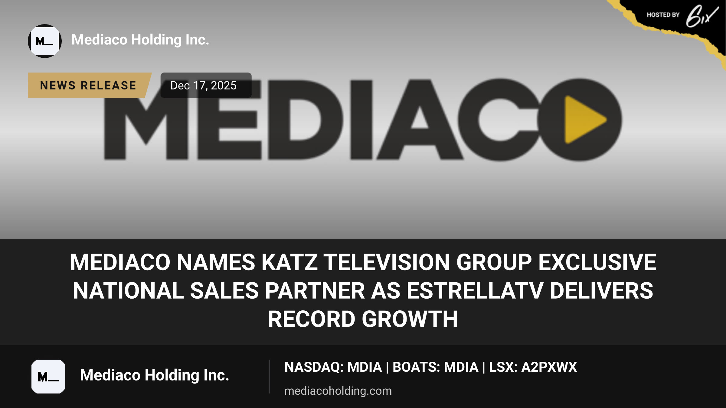 MediaCo Names Katz Television Group Exclusive National Sales Partner as EstrellaTV Delivers Record Growth