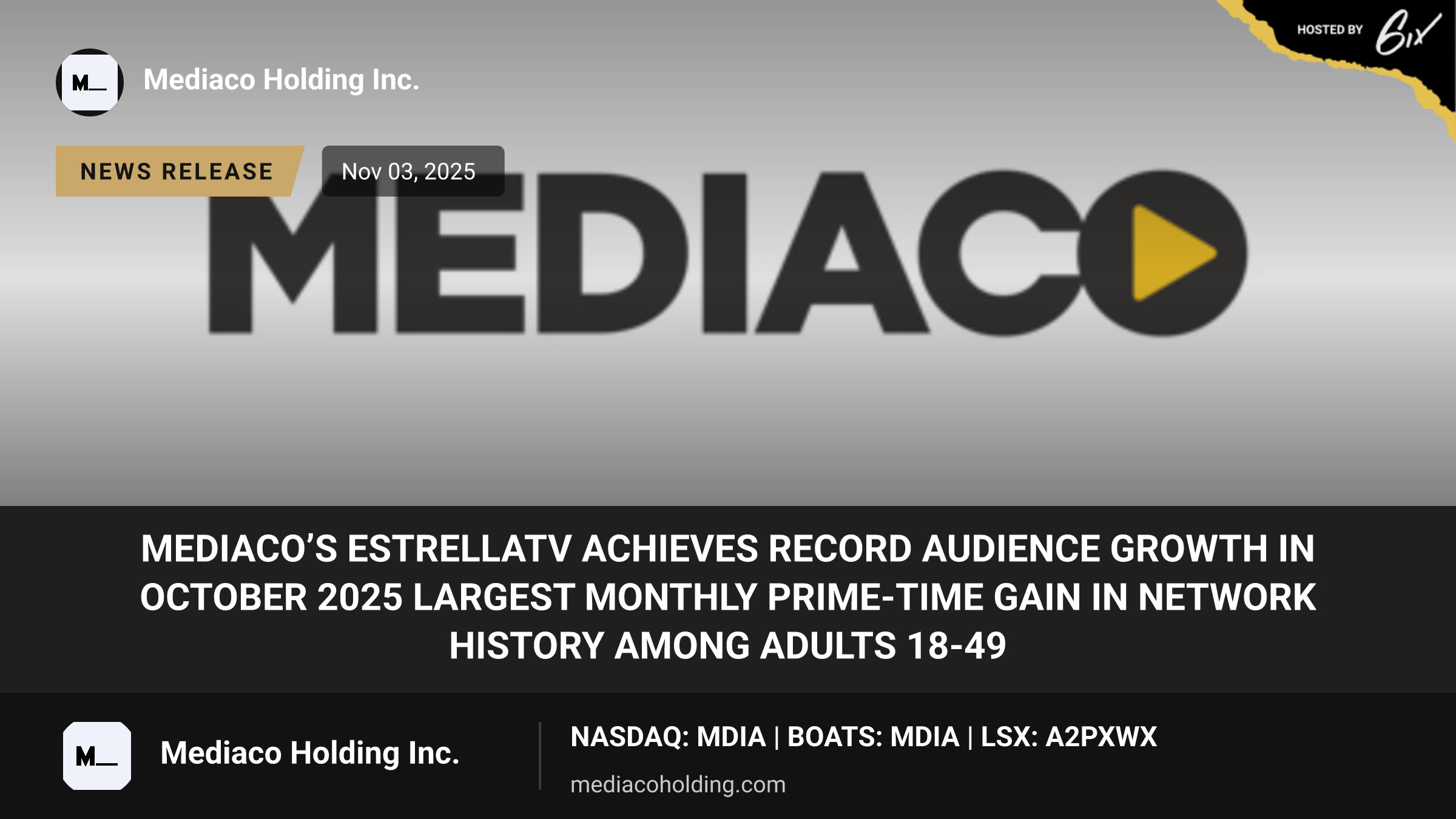 MediaCo’s EstrellaTV Achieves Record Audience Growth in October 2025 Largest Monthly Prime-Time Gain in Network History Among Adults 18-49