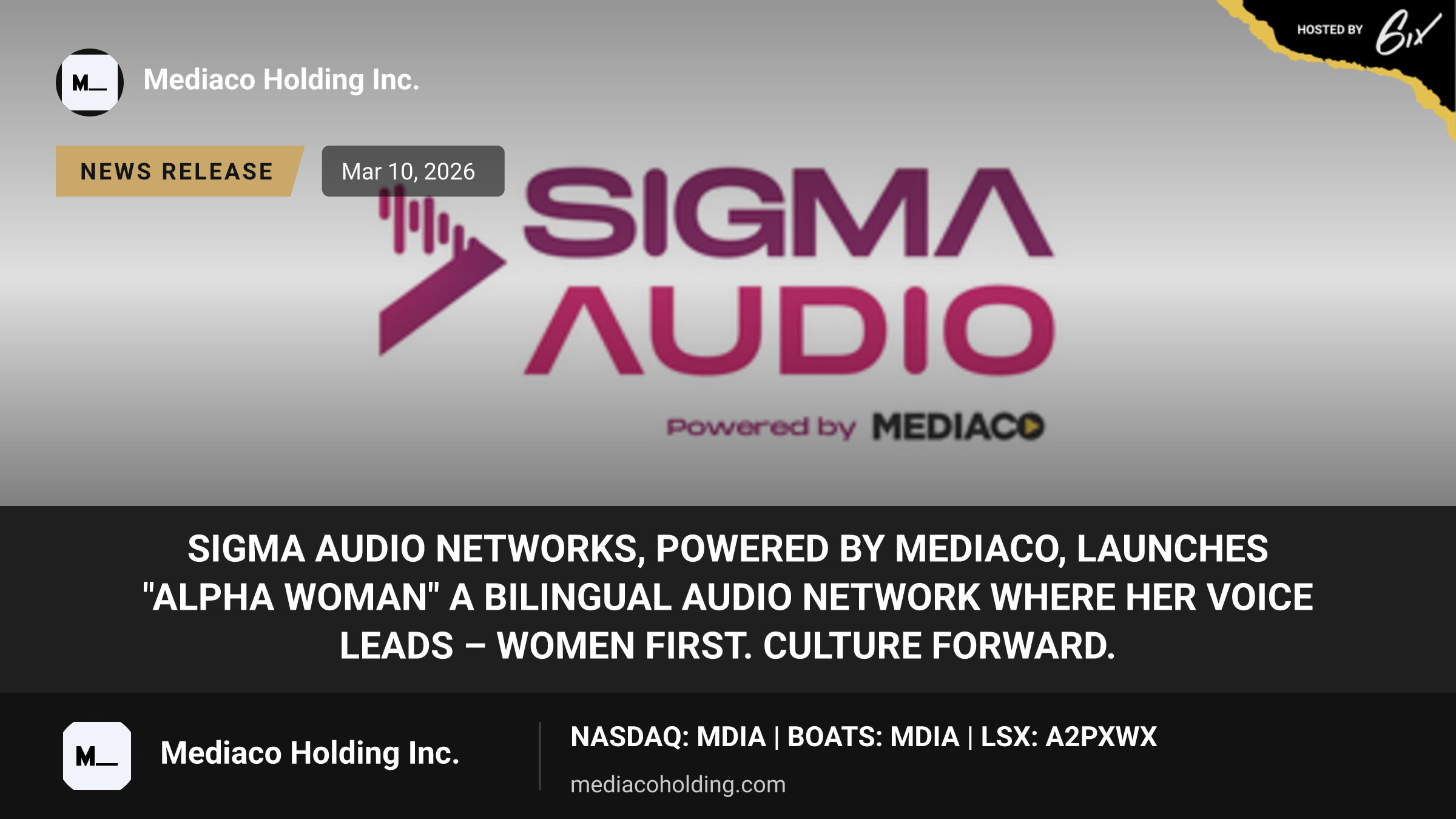 Sigma Audio Networks, powered by MediaCo, Launches "Alpha Woman" A Bilingual Audio Network Where Her Voice Leads – Women First. Culture Forward.