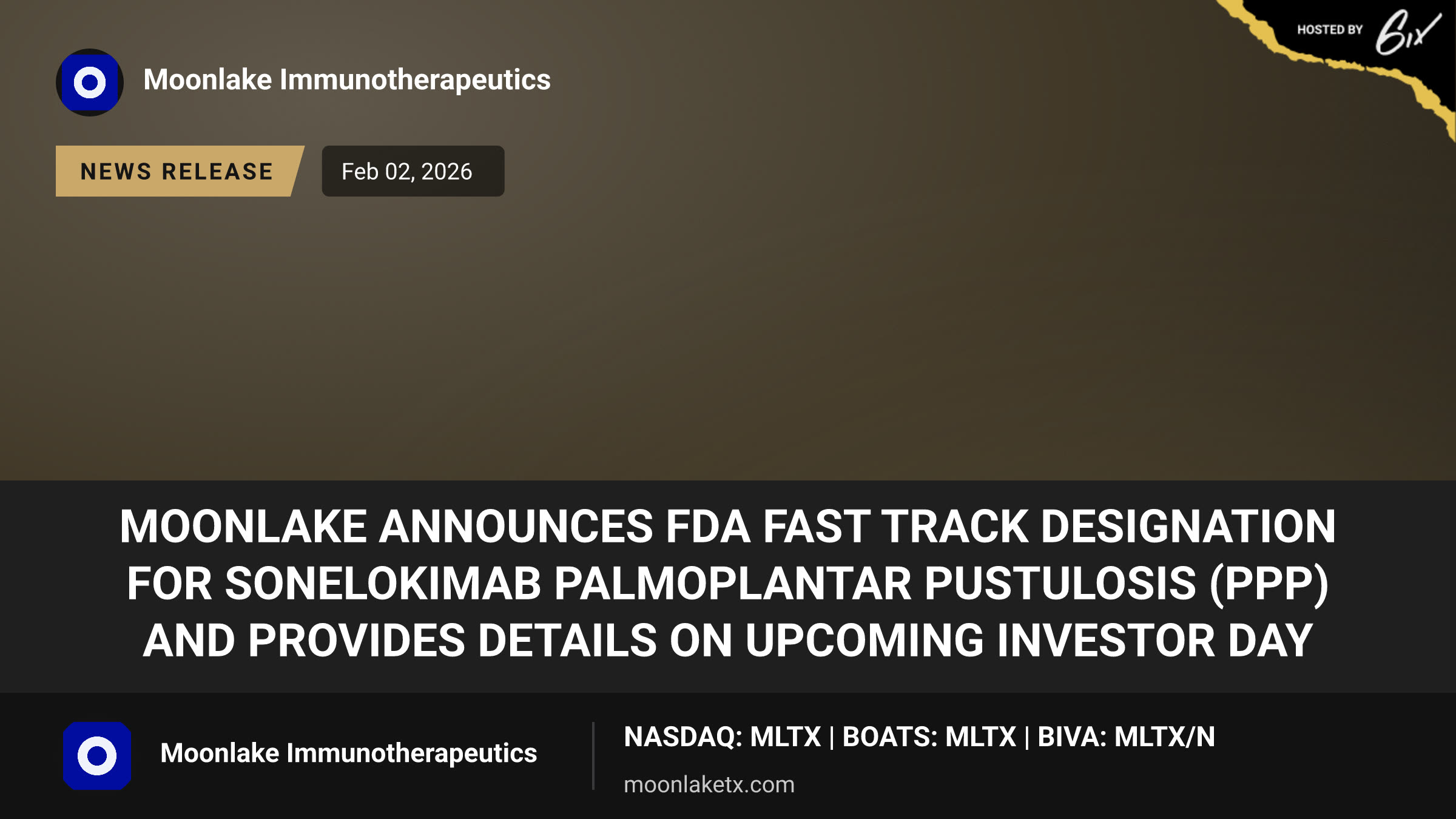 MoonLake Announces FDA Fast Track Designation for Sonelokimab Palmoplantar Pustulosis (PPP) and Provides Details on Upcoming Investor Day