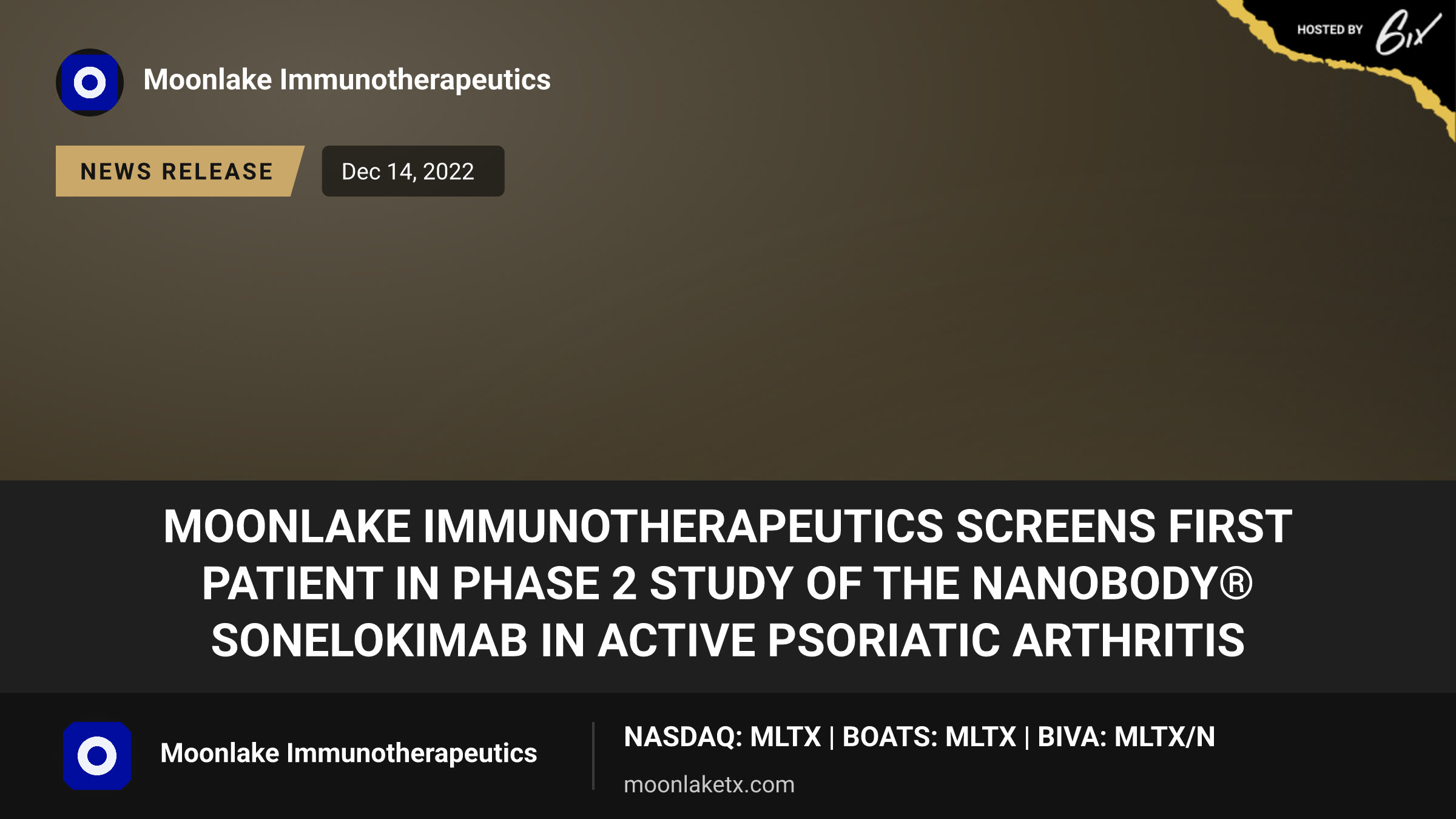 MoonLake Immunotherapeutics screens first patient in Phase 2 study of the Nanobody® sonelokimab in active psoriatic arthritis