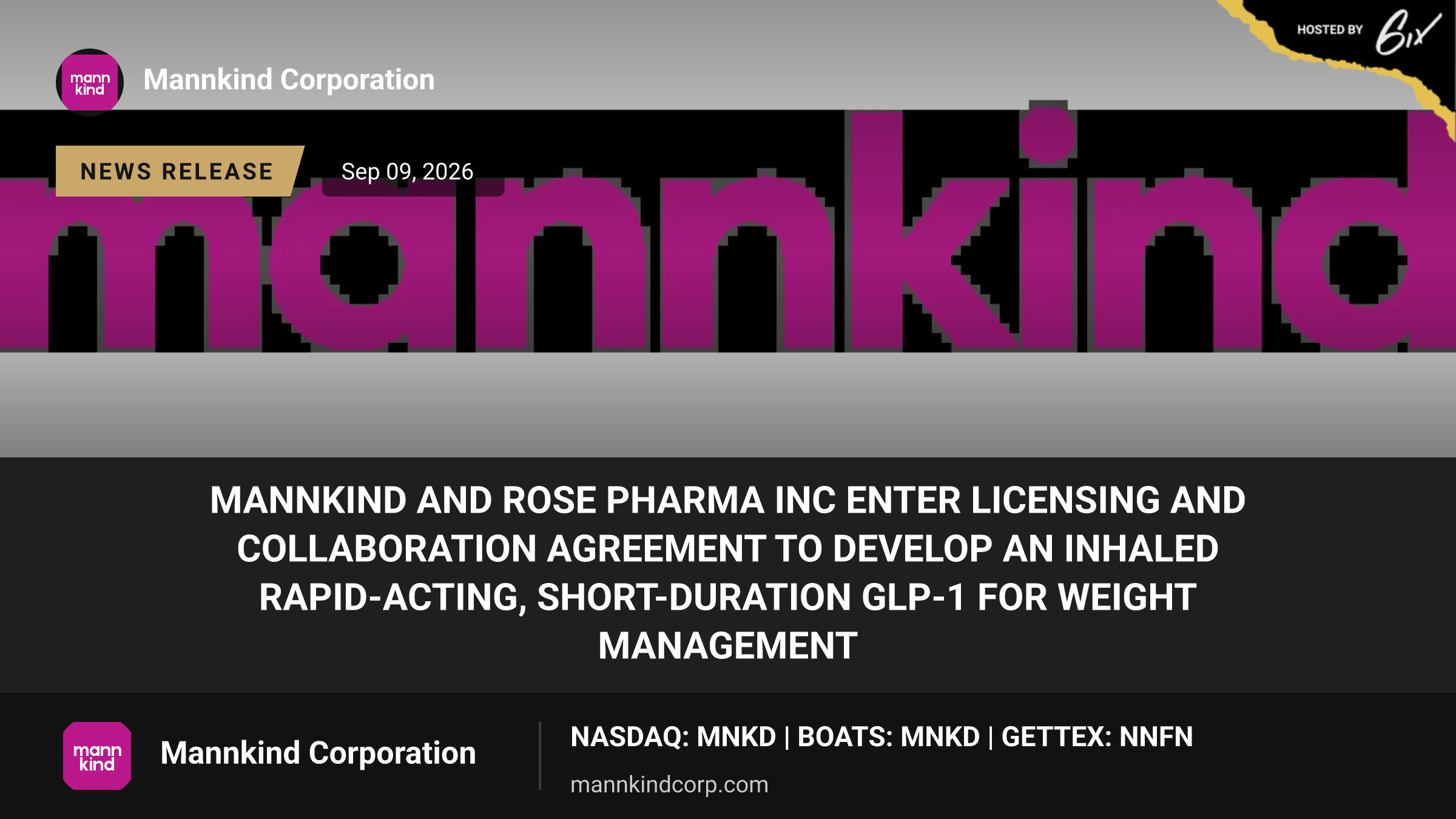 MannKind and Rose Pharma Inc Enter Licensing and Collaboration Agreement to Develop an Inhaled Rapid-Acting, Short-Duration GLP-1 for Weight Management
