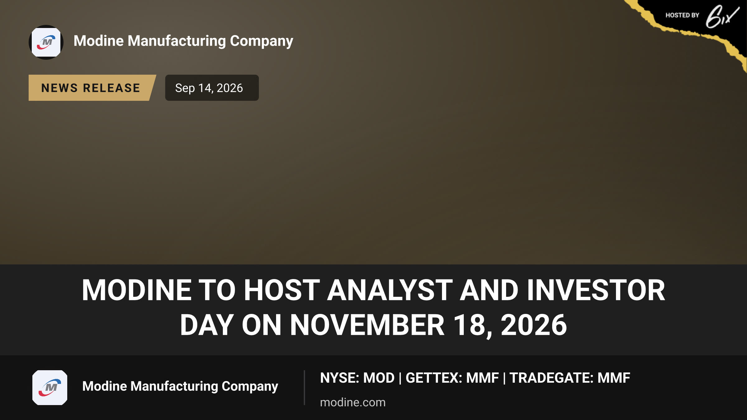 Modine to Host Analyst and Investor Day on November 18, 2026