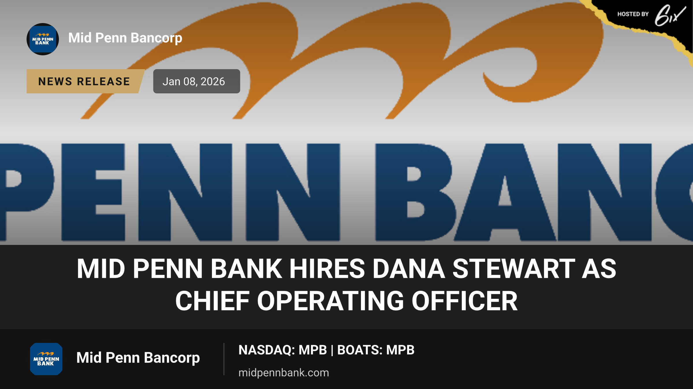 Mid Penn Bank Hires Dana Stewart as Chief Operating Officer