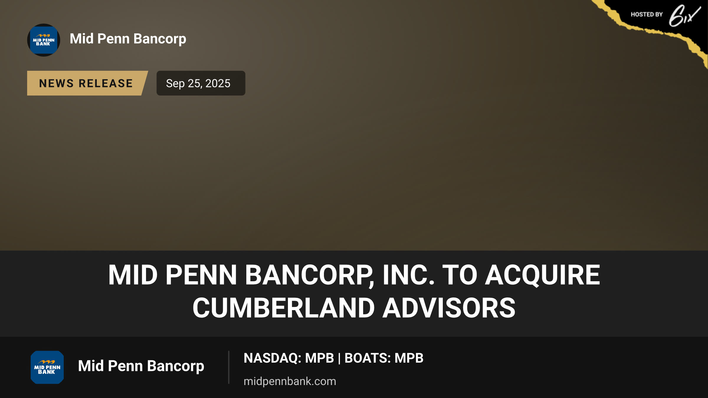 Mid Penn Bancorp, Inc. to Acquire Cumberland Advisors