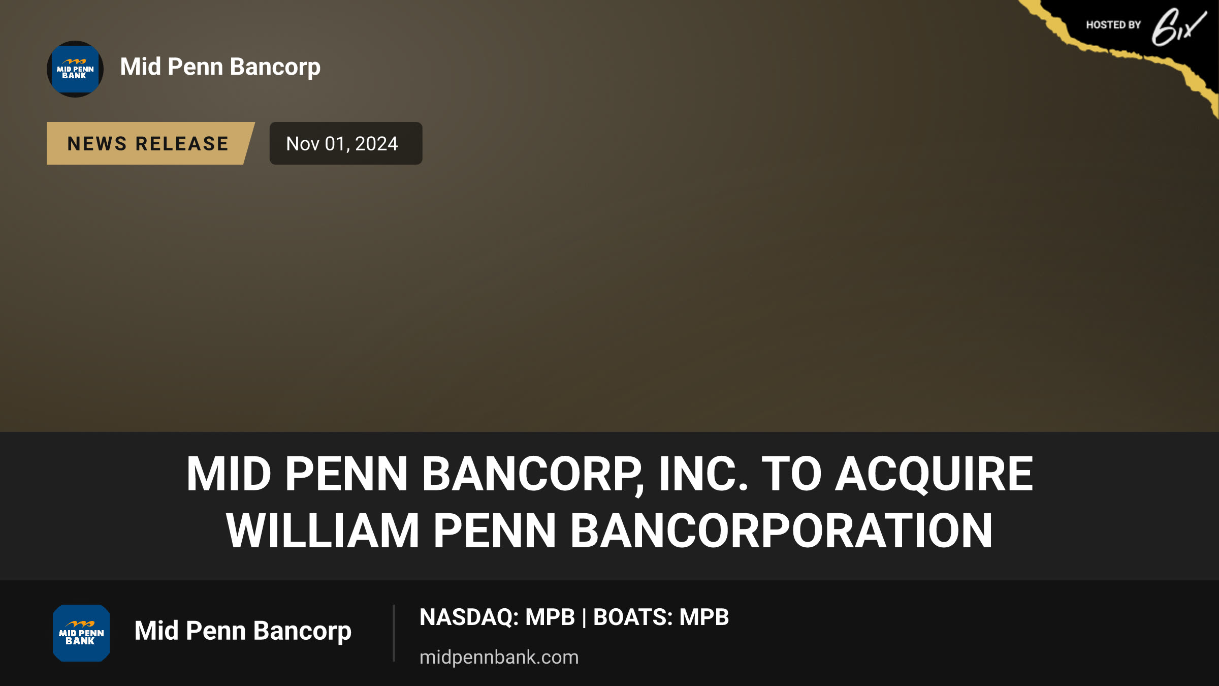 Mid Penn Bancorp, Inc. to Acquire William Penn Bancorporation
