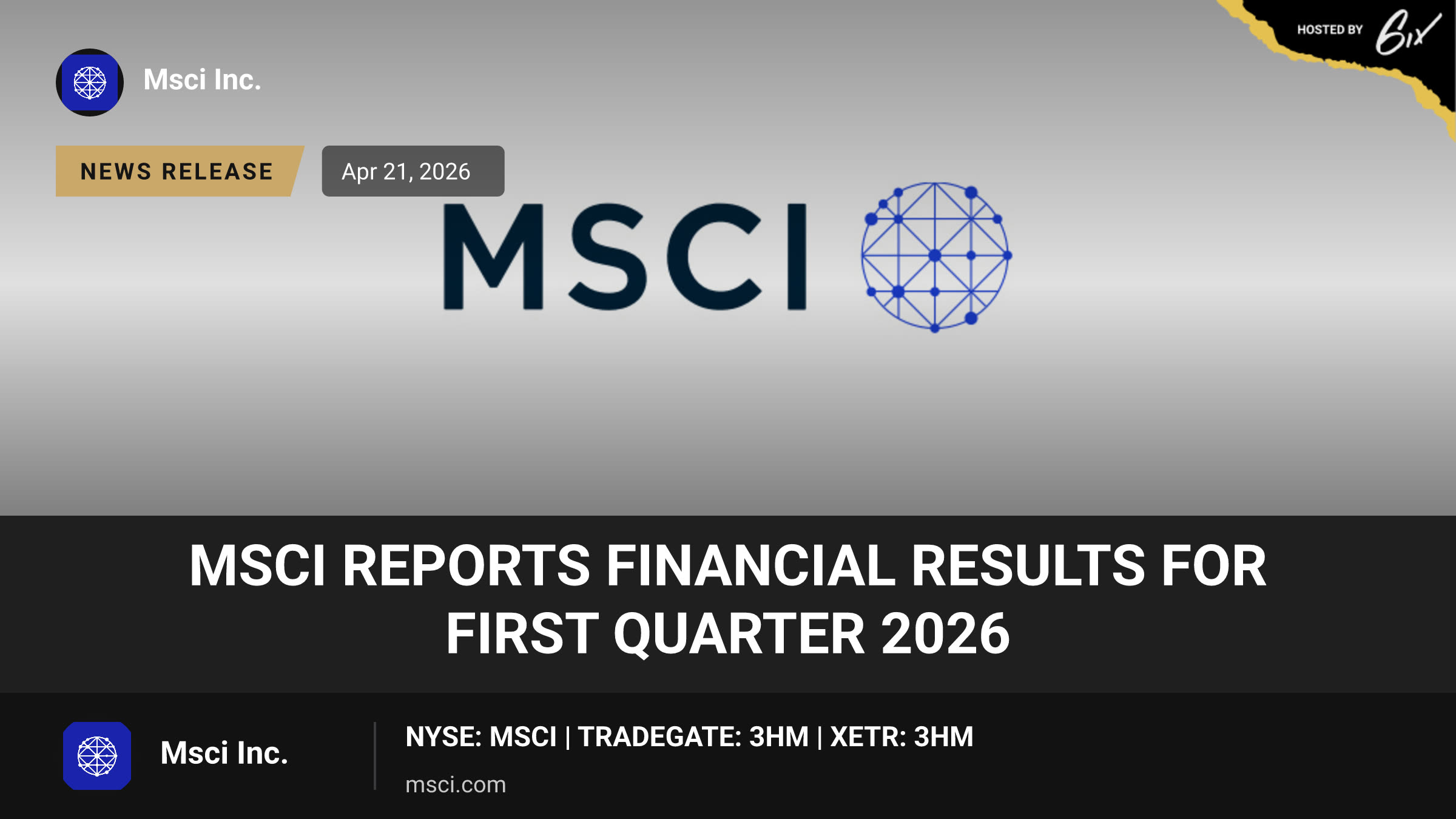 MSCI Reports Financial Results for First Quarter 2026
