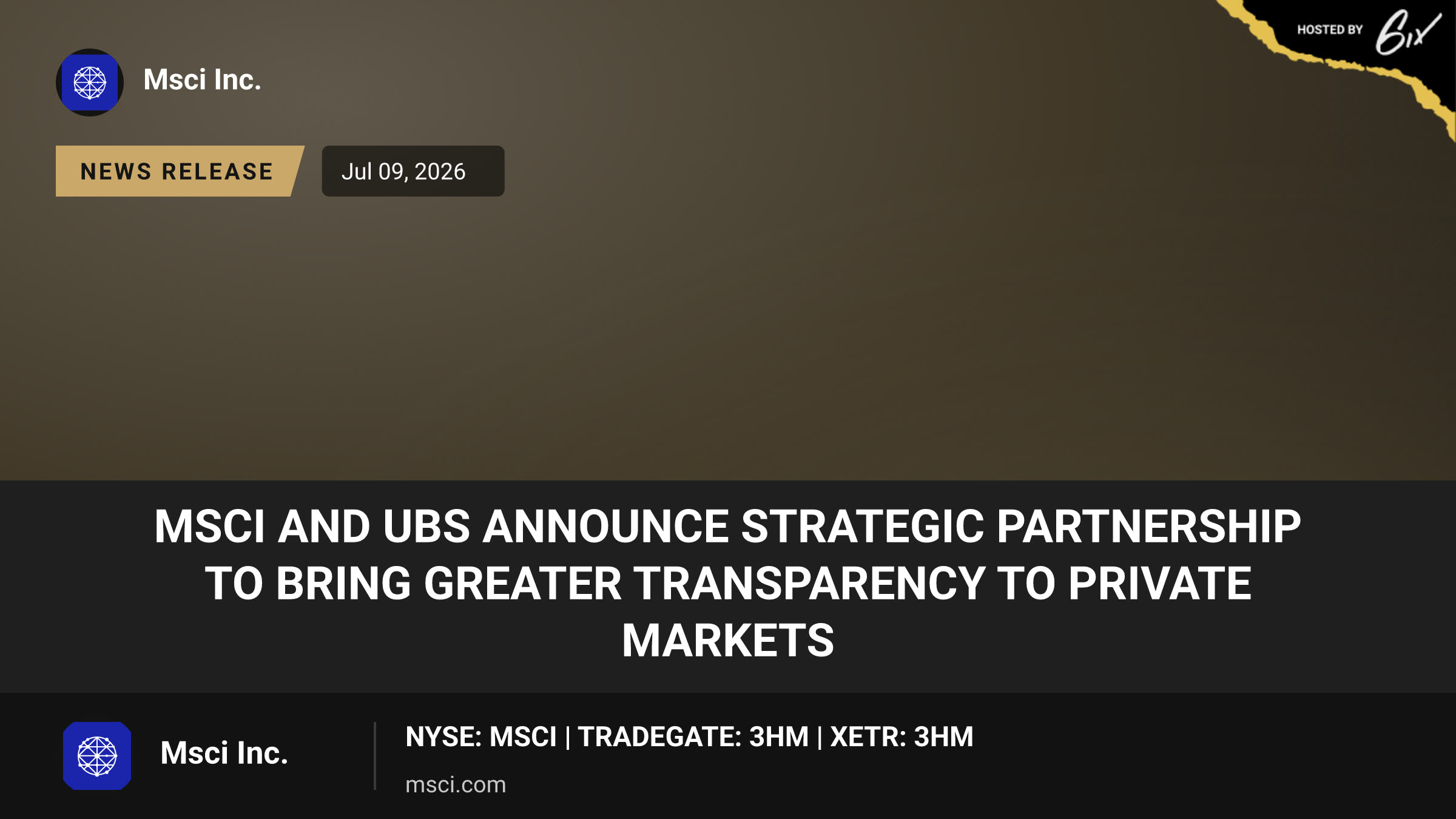 MSCI and UBS Announce Strategic Partnership to Bring Greater Transparency to Private Markets