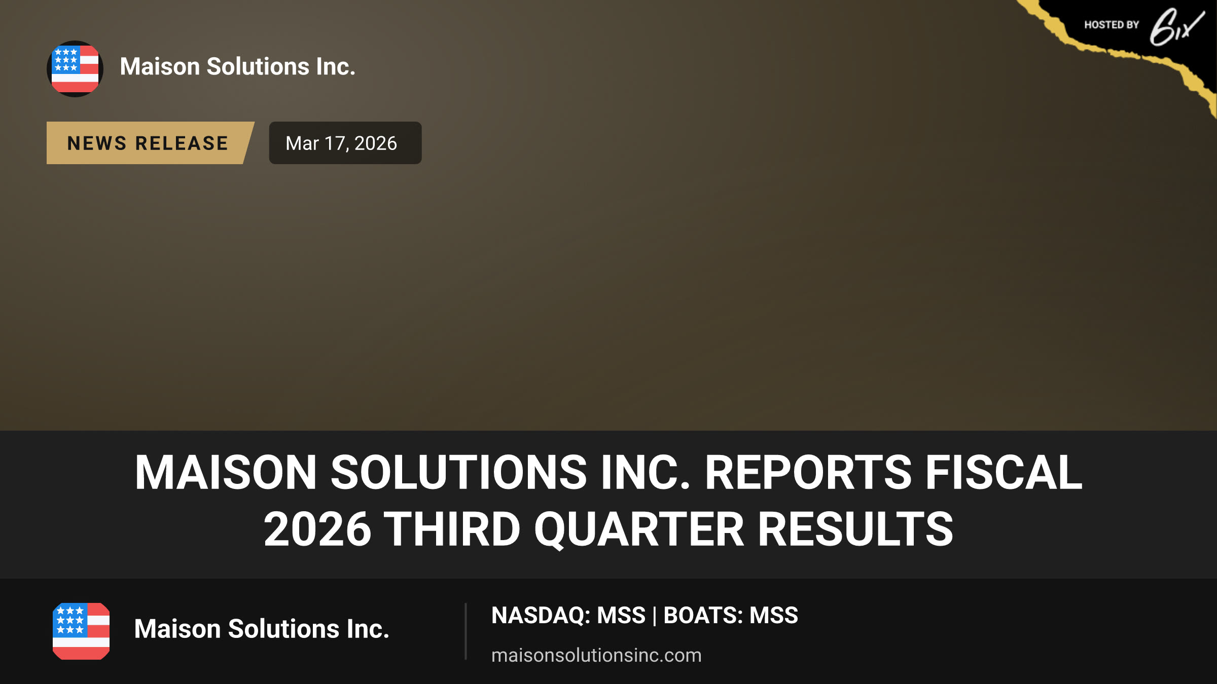 Maison Solutions Inc. Reports Fiscal 2026 Third Quarter Results