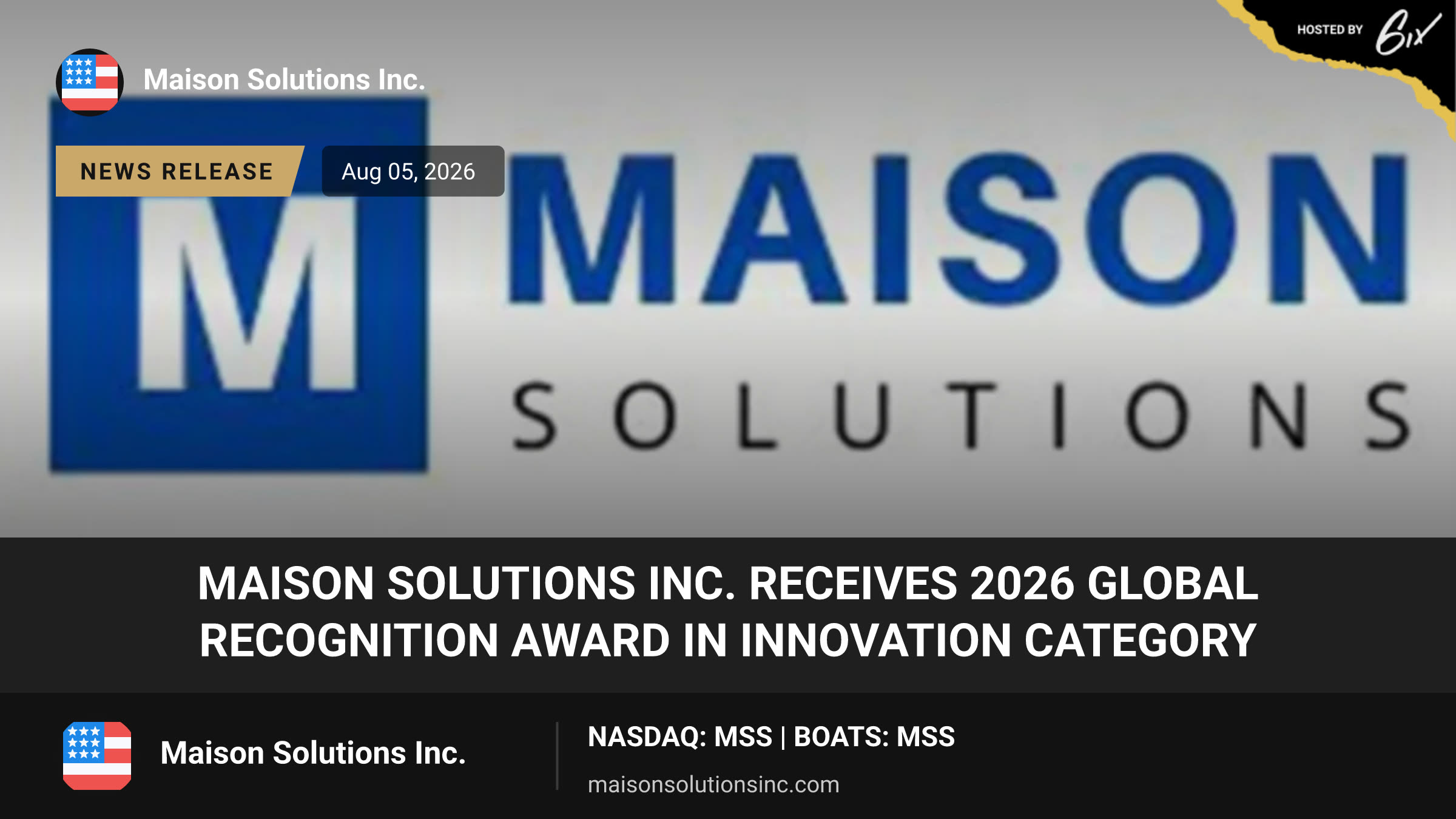 Maison Solutions Inc. Receives 2026 Global Recognition Award in Innovation Category