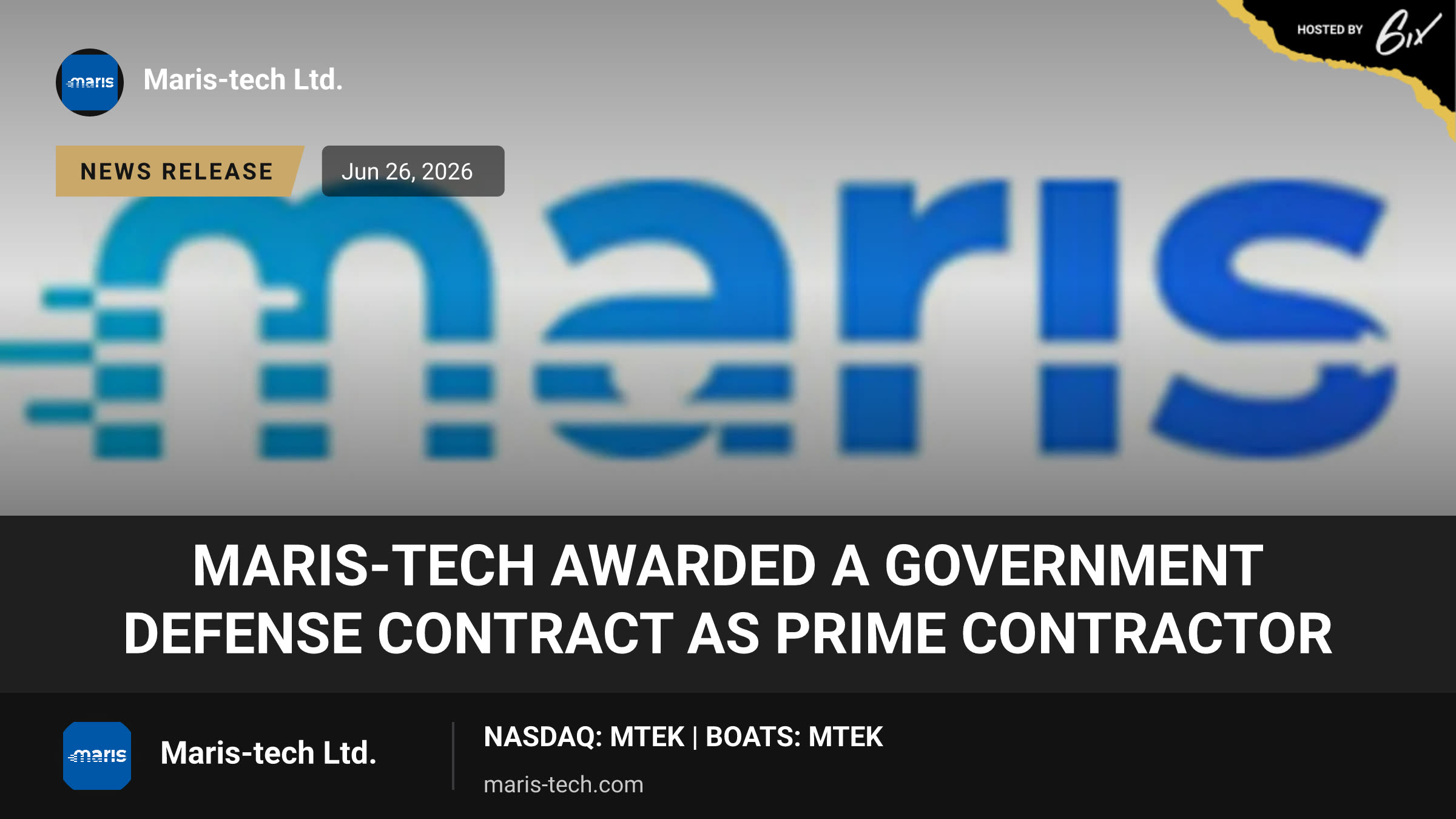 Maris-Tech Awarded a Government Defense Contract as Prime Contractor