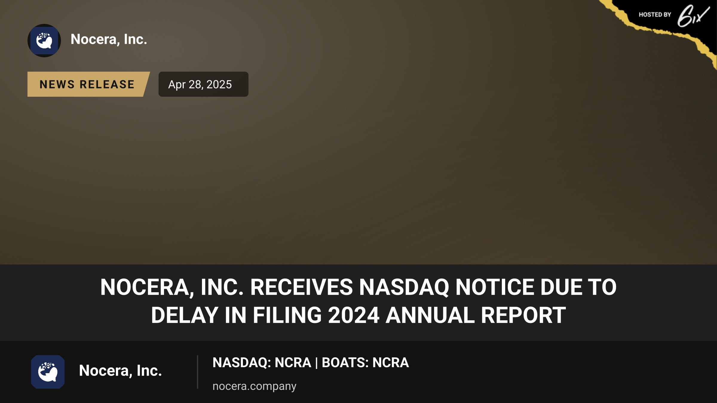 Nocera, Inc. Receives Nasdaq Notice Due to Delay in Filing 2024 Annual Report
