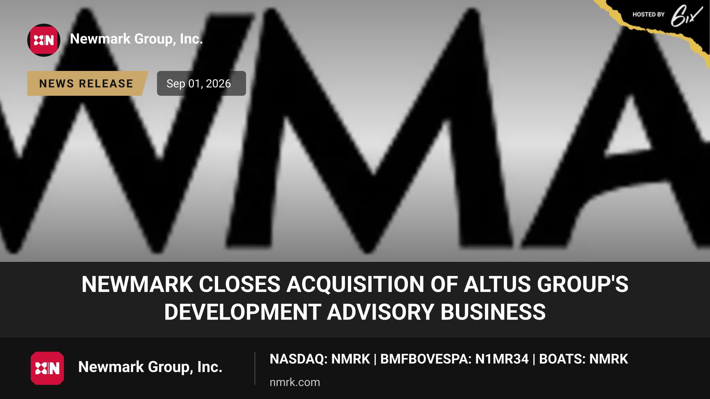 Newmark Closes Acquisition of Altus Group's Development Advisory Business