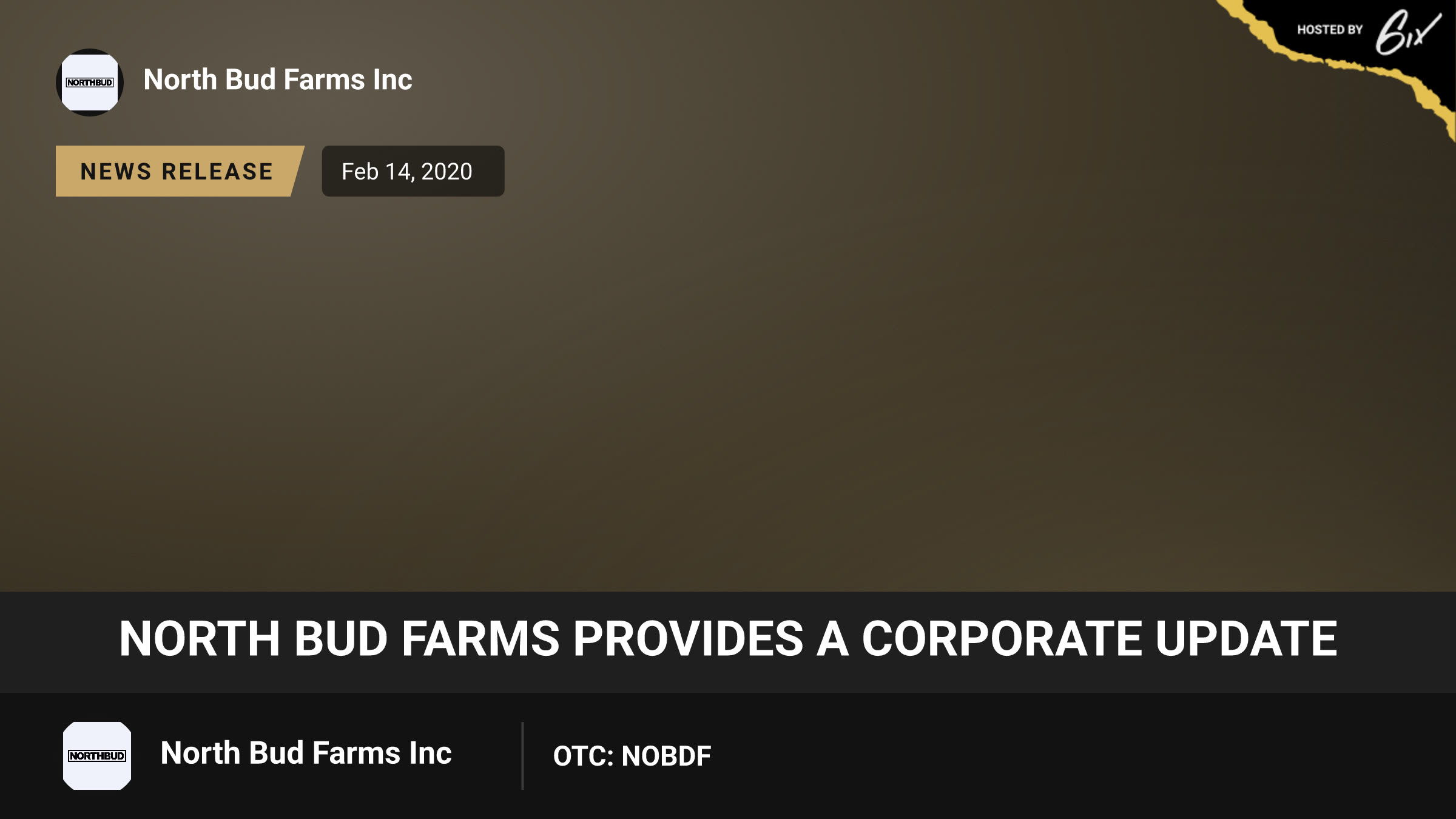North Bud Farms Provides a Corporate Update