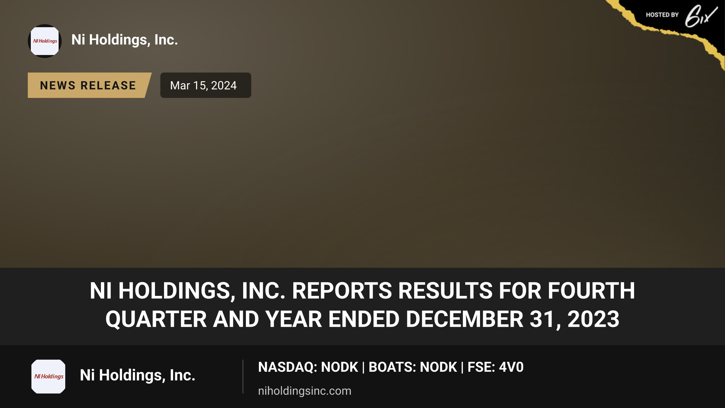 NI Holdings, Inc. Reports Results for Fourth Quarter and Year Ended December 31, 2023
