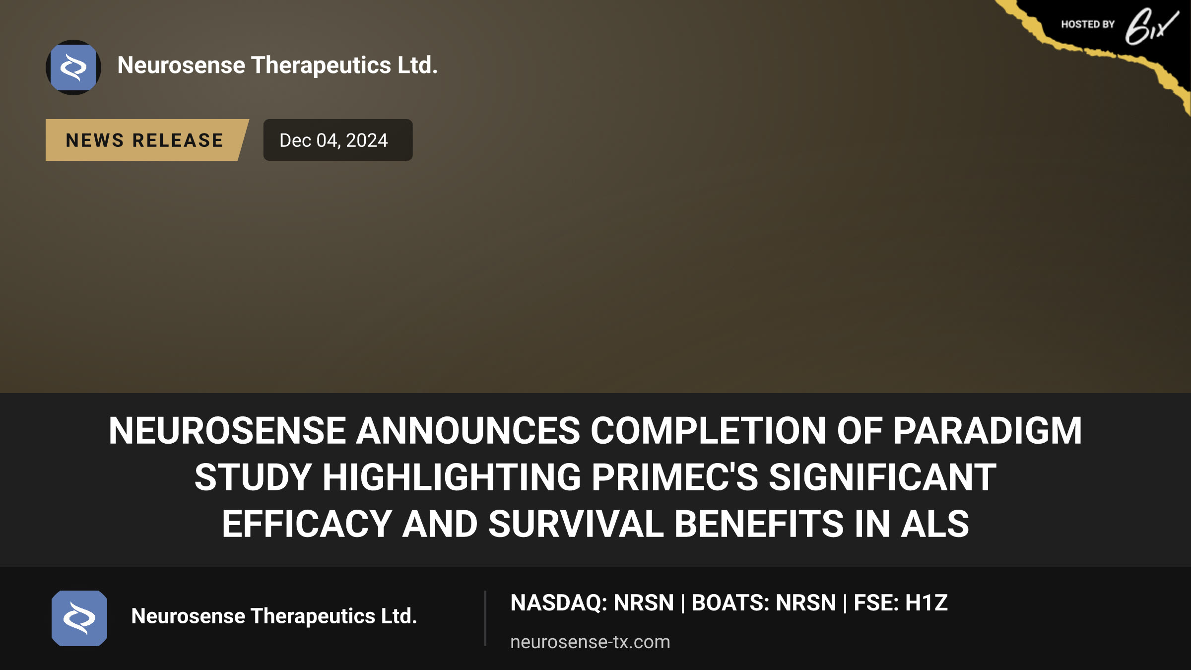 NeuroSense Announces Completion of PARADIGM Study Highlighting PrimeC's Significant Efficacy and Survival Benefits in ALS