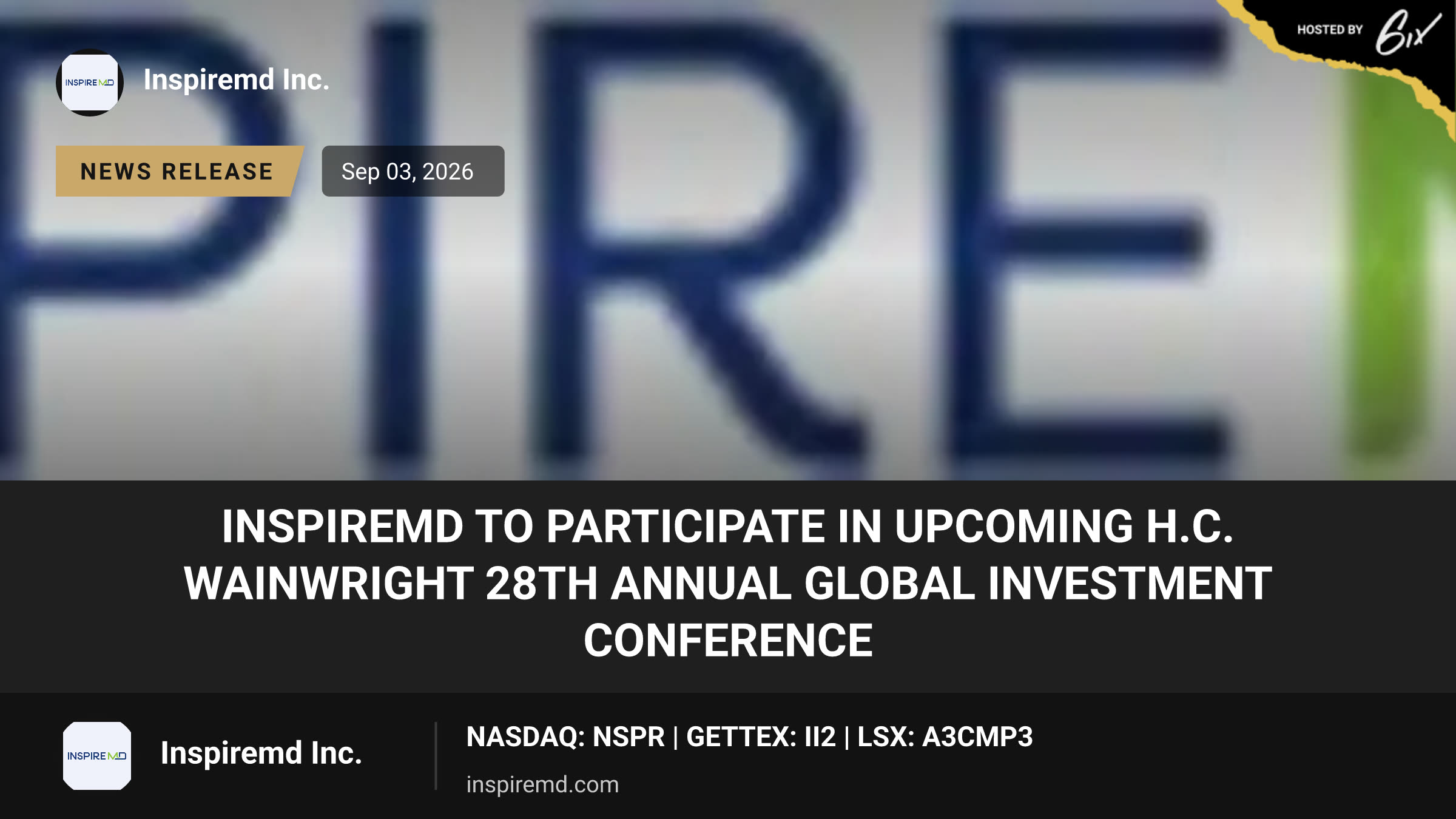 InspireMD to Participate in Upcoming H.C. Wainwright 28th Annual Global Investment Conference