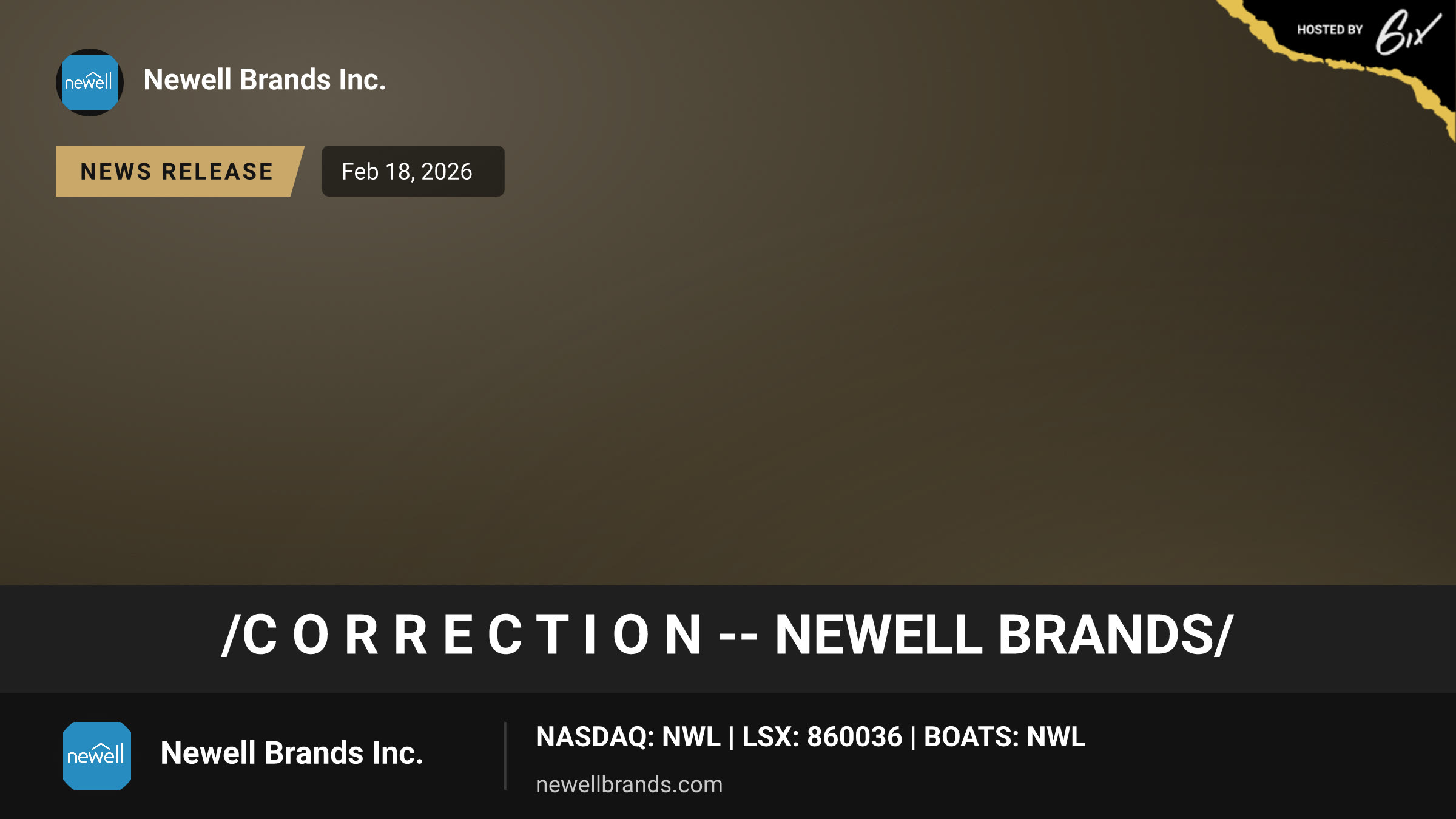 /C O R R E C T I O N -- Newell Brands/