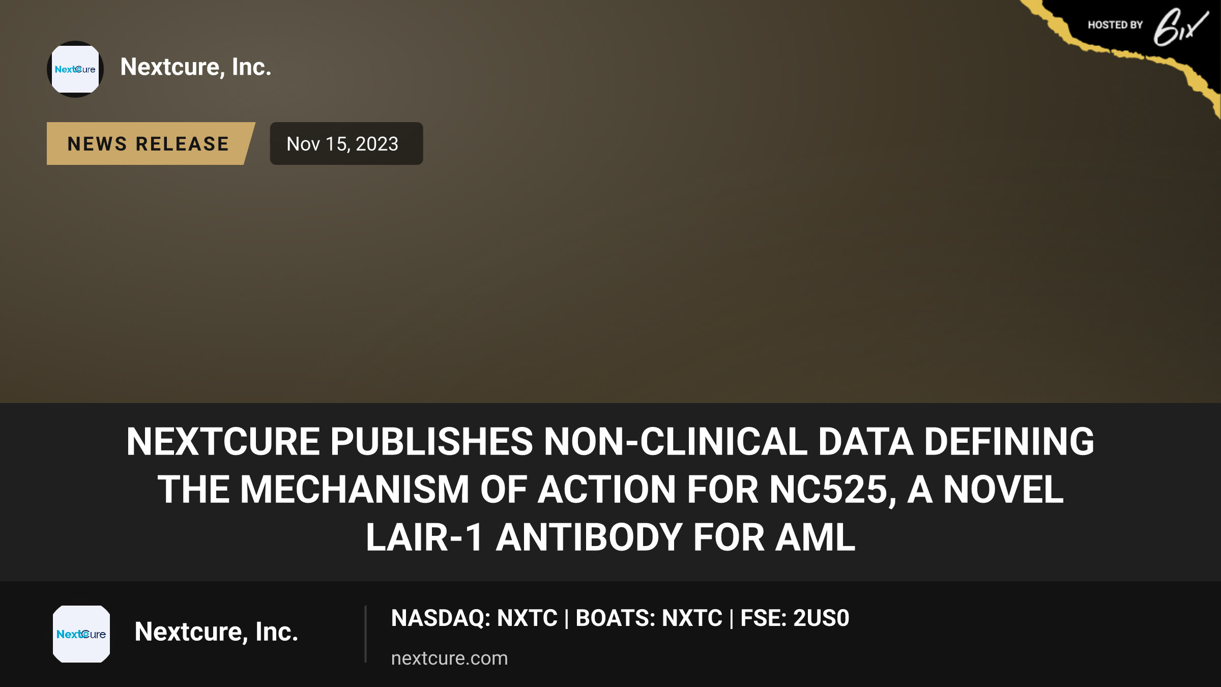NextCure Publishes Non-Clinical Data Defining the Mechanism of Action for NC525, a Novel LAIR-1 Antibody for AML
