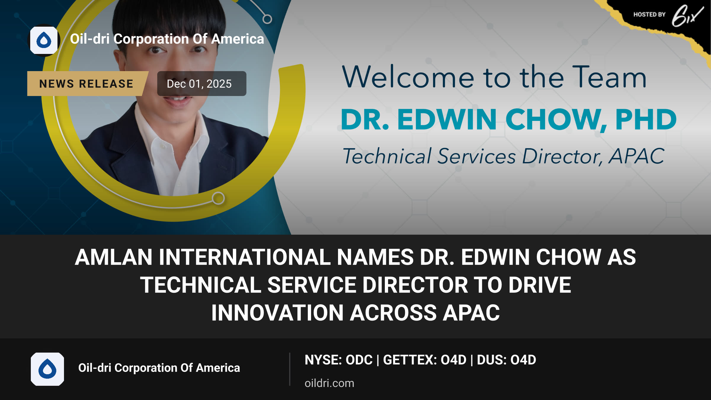 Amlan International Names Dr. Edwin Chow as Technical Service Director to Drive Innovation Across APAC