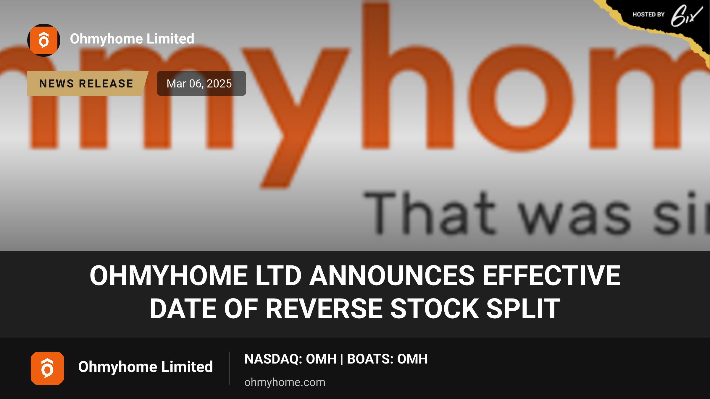 Ohmyhome Ltd Announces Effective Date of Reverse Stock Split